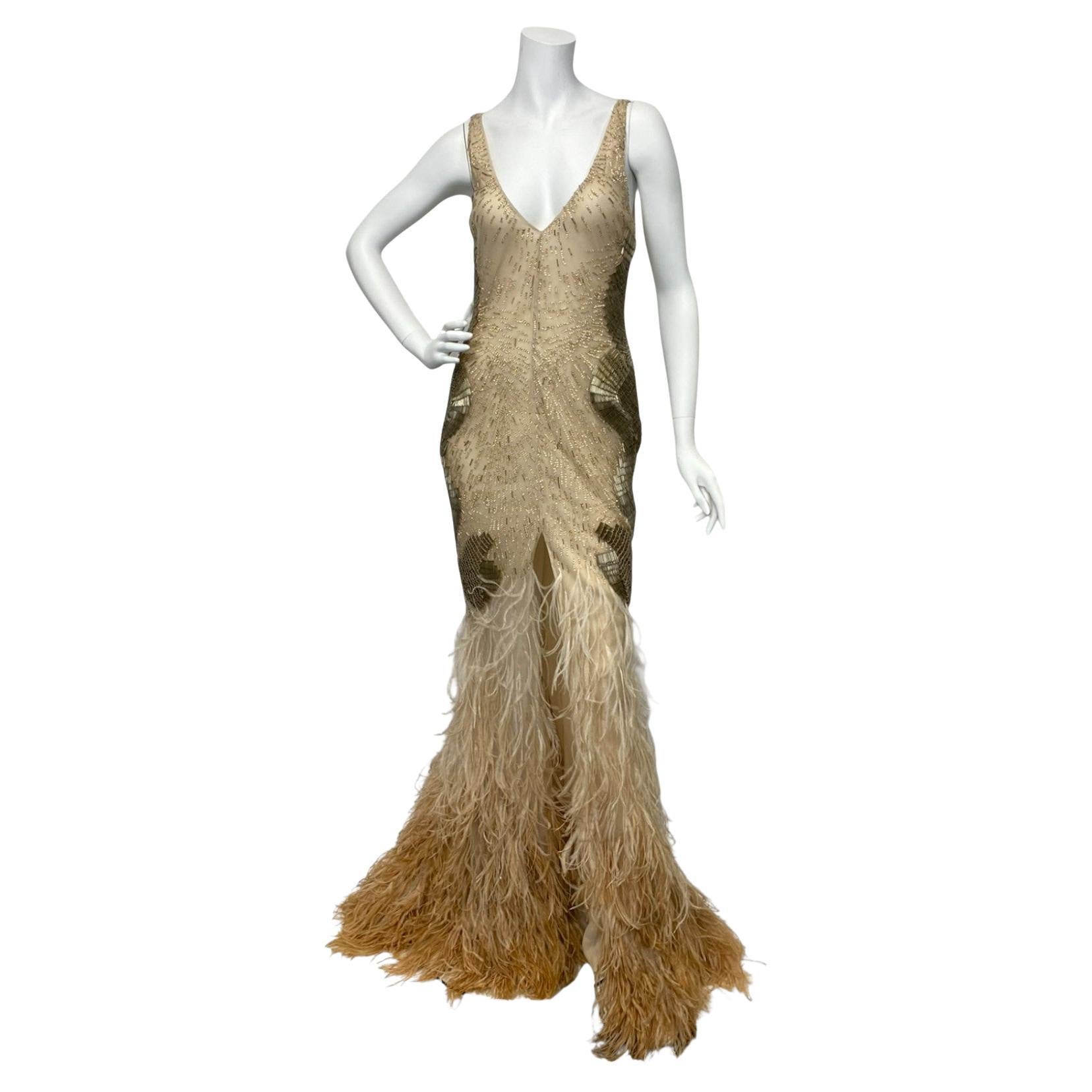 Roberto Cavalli 2000s Vestido de plumas con cuentas en venta