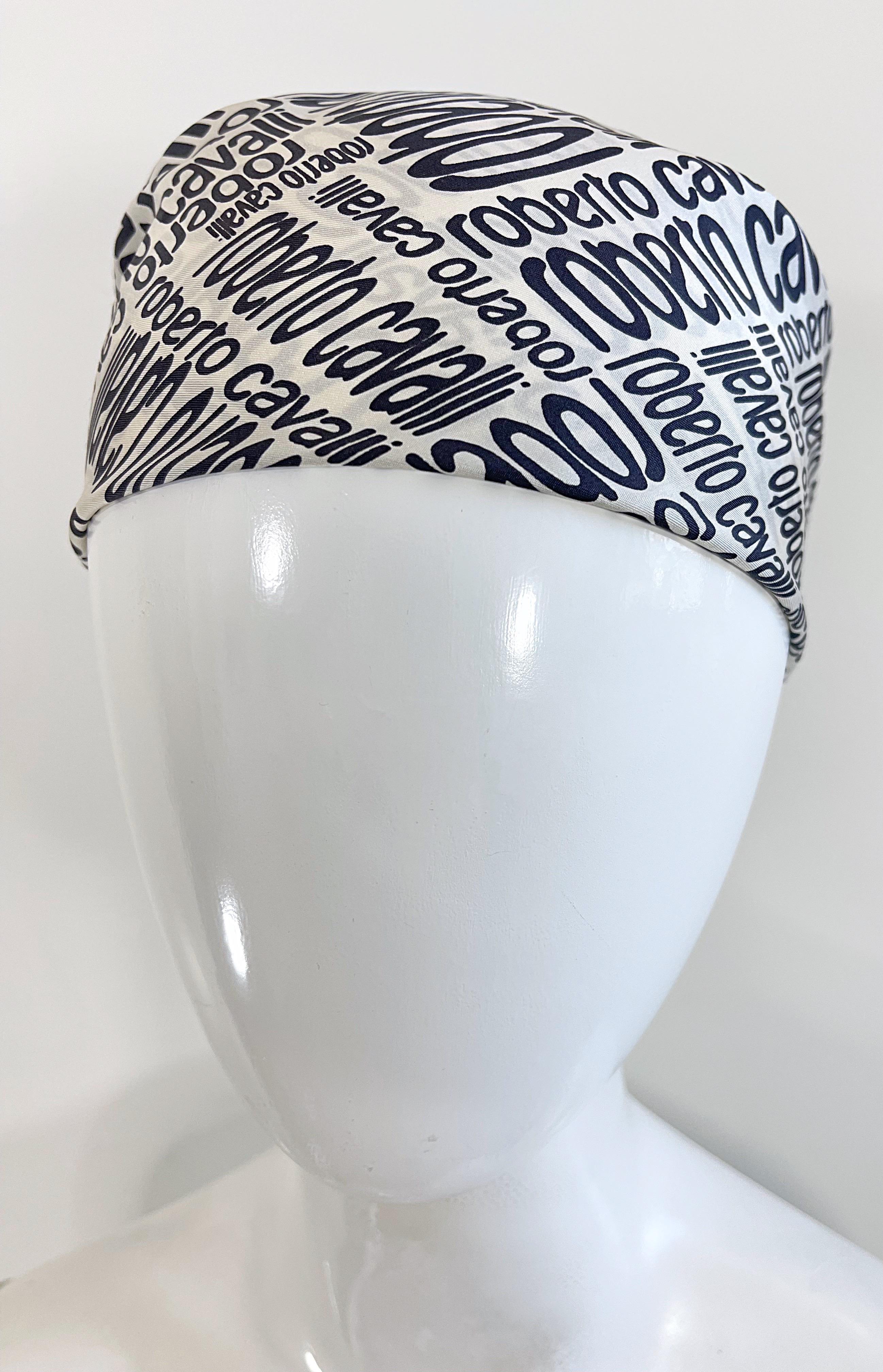 Roberto Cavalli 2000s Black and White Logo + Giraffe Animal Print Silk Scarf Y2K For Sale 9