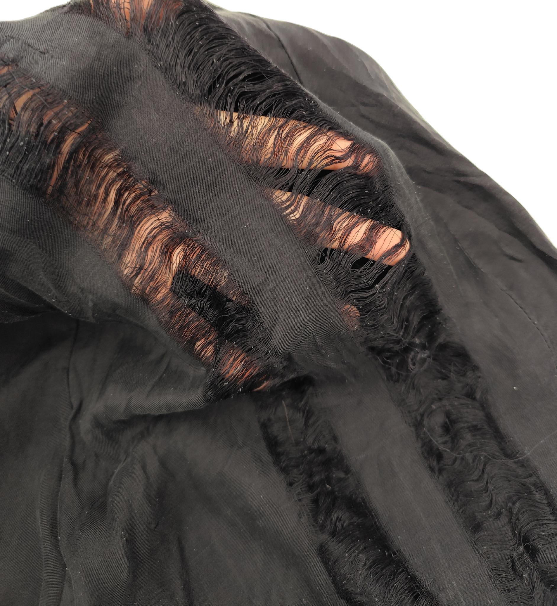 Roberto Cavalli 2000s black distressed silk blouse and pants set For Sale 9