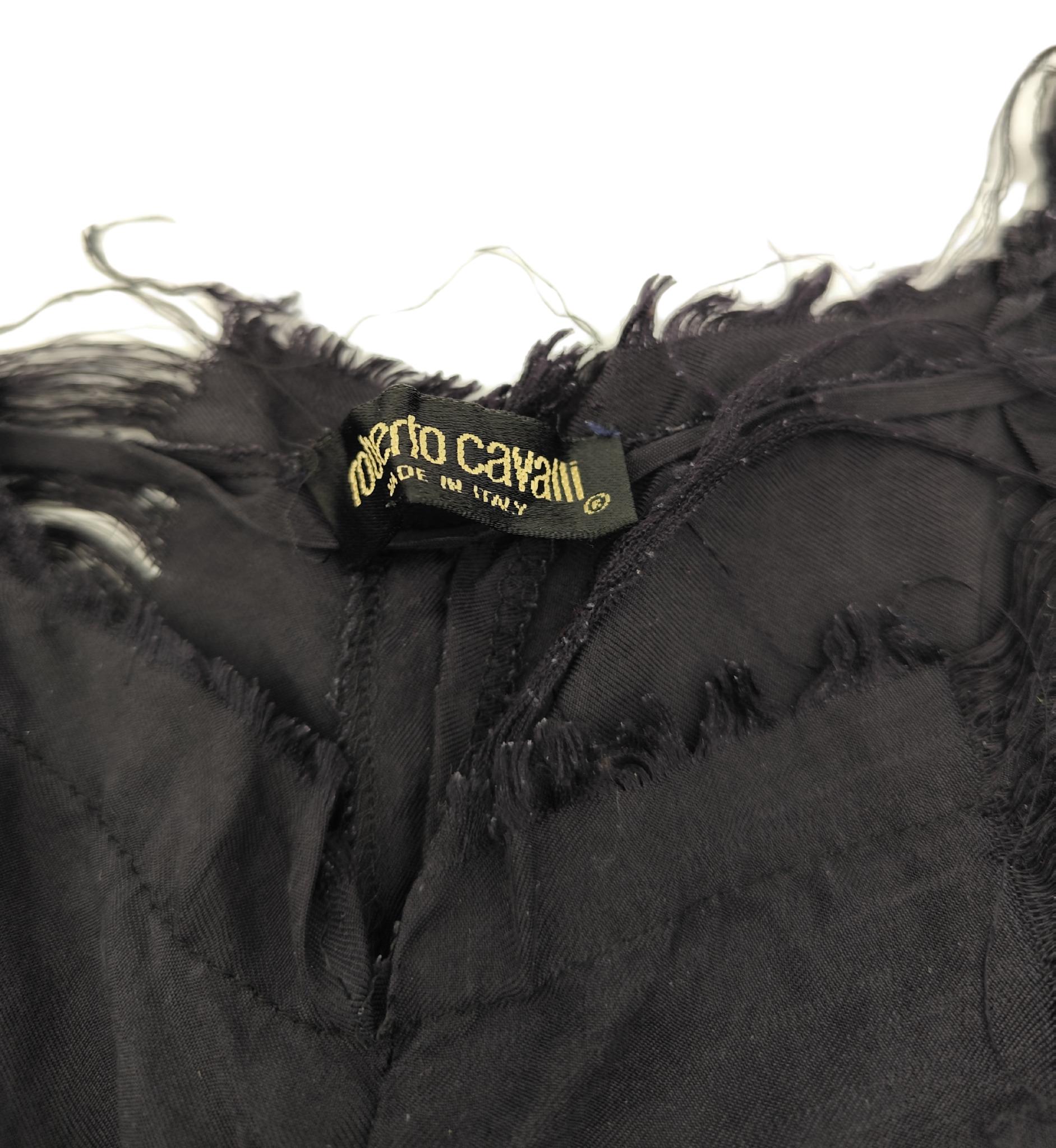 Roberto Cavalli 2000s black distressed silk blouse and pants set For Sale 13