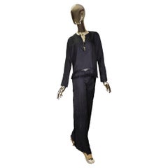 Roberto Cavalli 2000s black distressed silk blouse and pants set