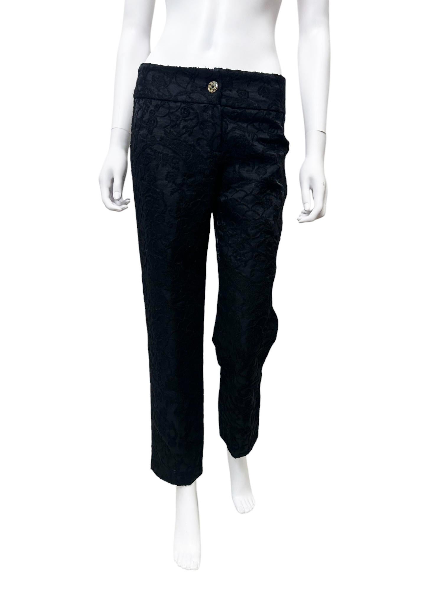 Pantalon en mohair noir à fleurs Roberto Cavalli 2000
s