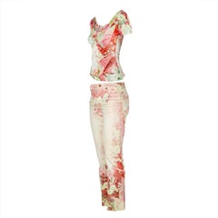 Roberto Cavalli S/S 2002 Floral Mehrfarbiges Oberteil & Unterteil Set