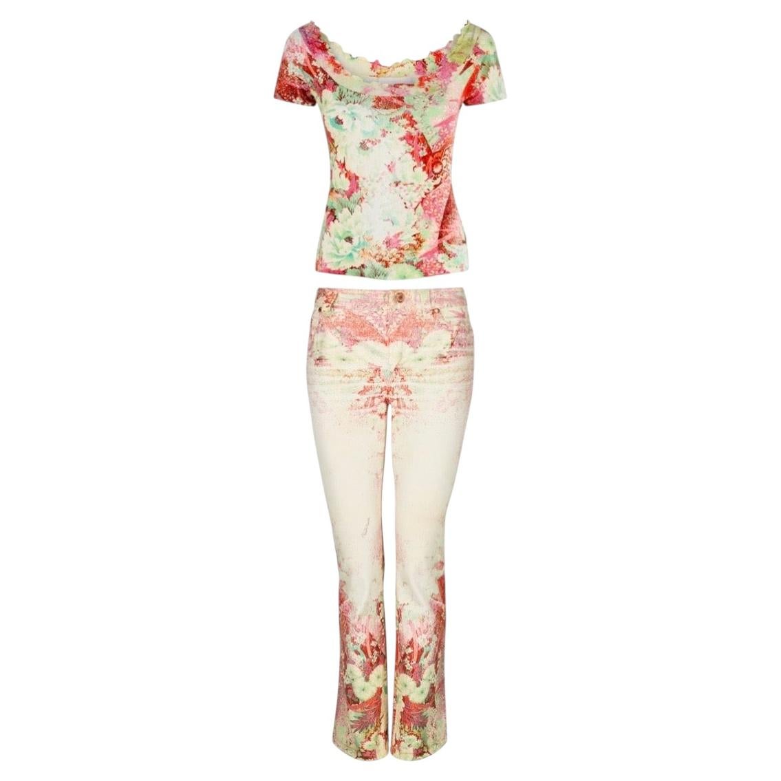 Conjunto Roberto Cavalli S/S 2002 Floral Multicolor Top y Braguita en venta