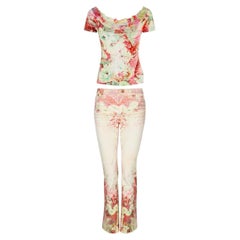 Roberto Cavalli S/S 2002 Floral Mehrfarbiges Oberteil & Unterteil Set