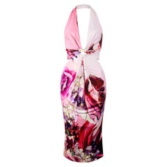 Roberto Cavalli 2000s Floral Lila Neckholder Kleid