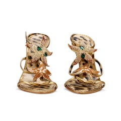 Roberto Cavalli 2000s Gold Starfish Embellished Ankle Strap Heels