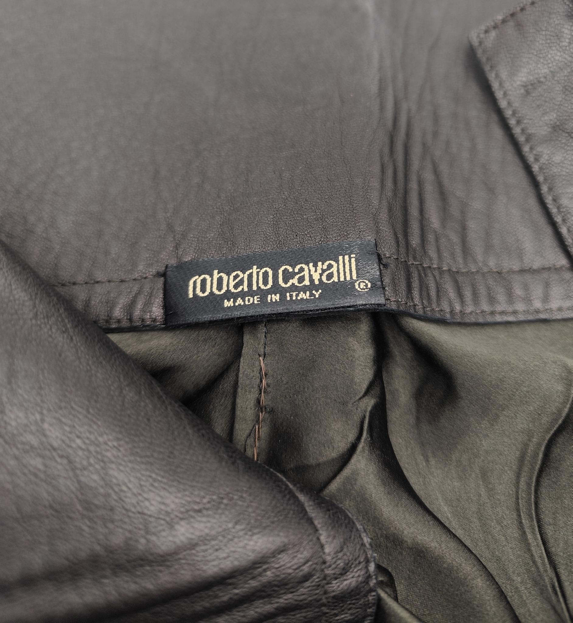 Roberto Cavalli 2000s green silk and leather shirt and pants set For Sale 1