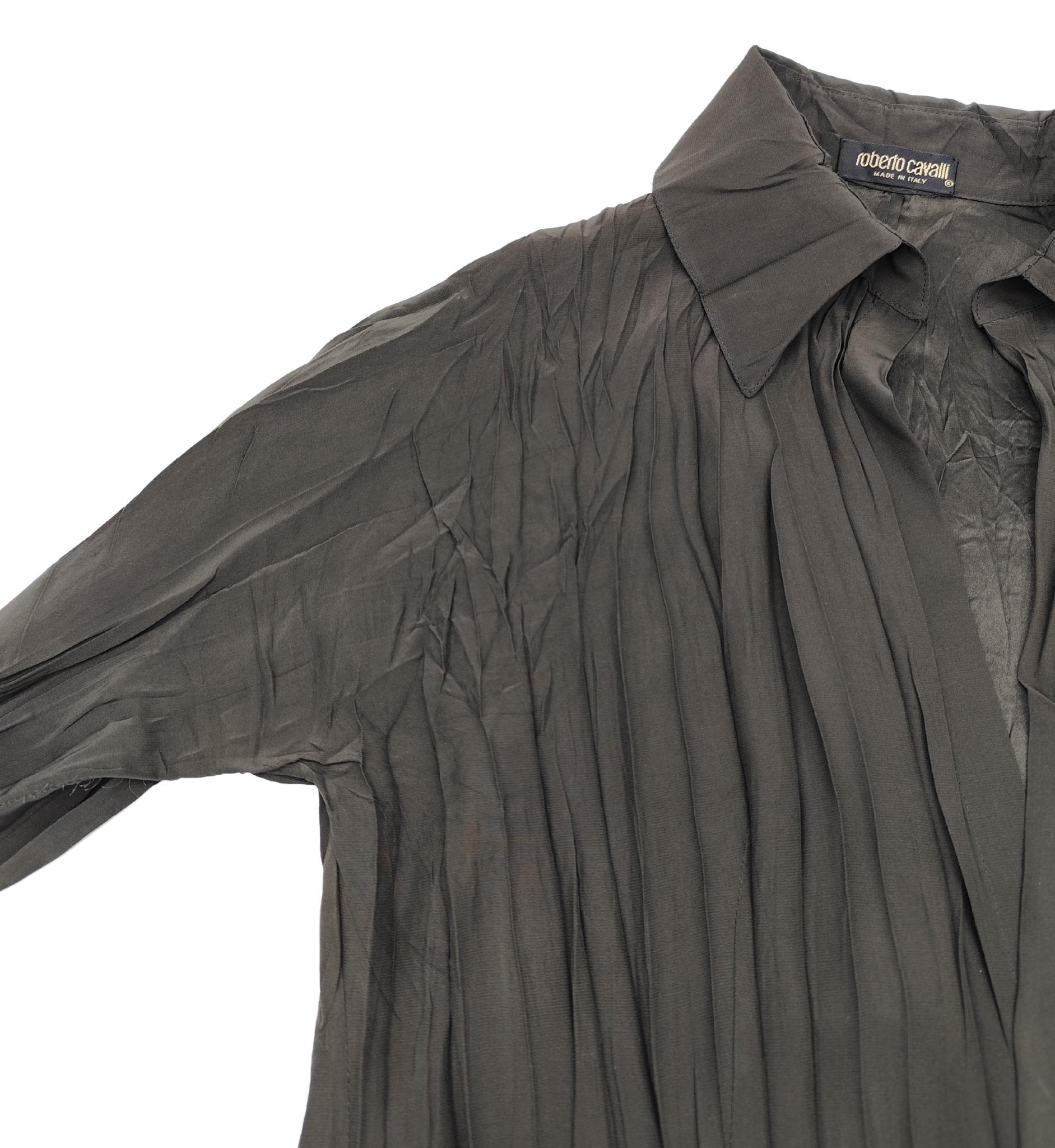 Roberto Cavalli 2000s green silk and leather shirt and pants set For Sale 2