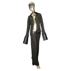 Roberto Cavalli 2000s green silk and leather shirt and pants set