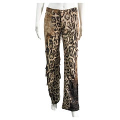 Roberto Cavalli 2000s Leopard Print Deconstructed Jeans size S