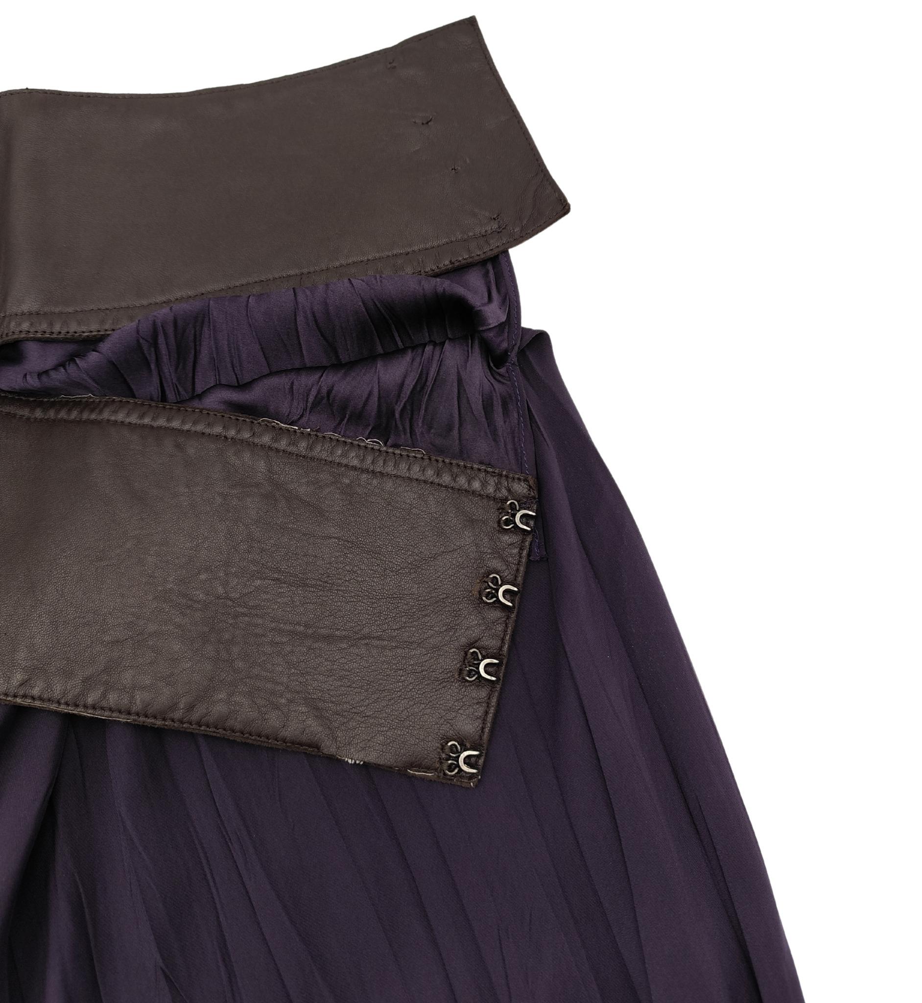 Roberto Cavalli 2000s purple silk and leather shirt and pants set For Sale 7