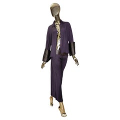 Roberto Cavalli 2000s purple silk and leather shirt and pants set