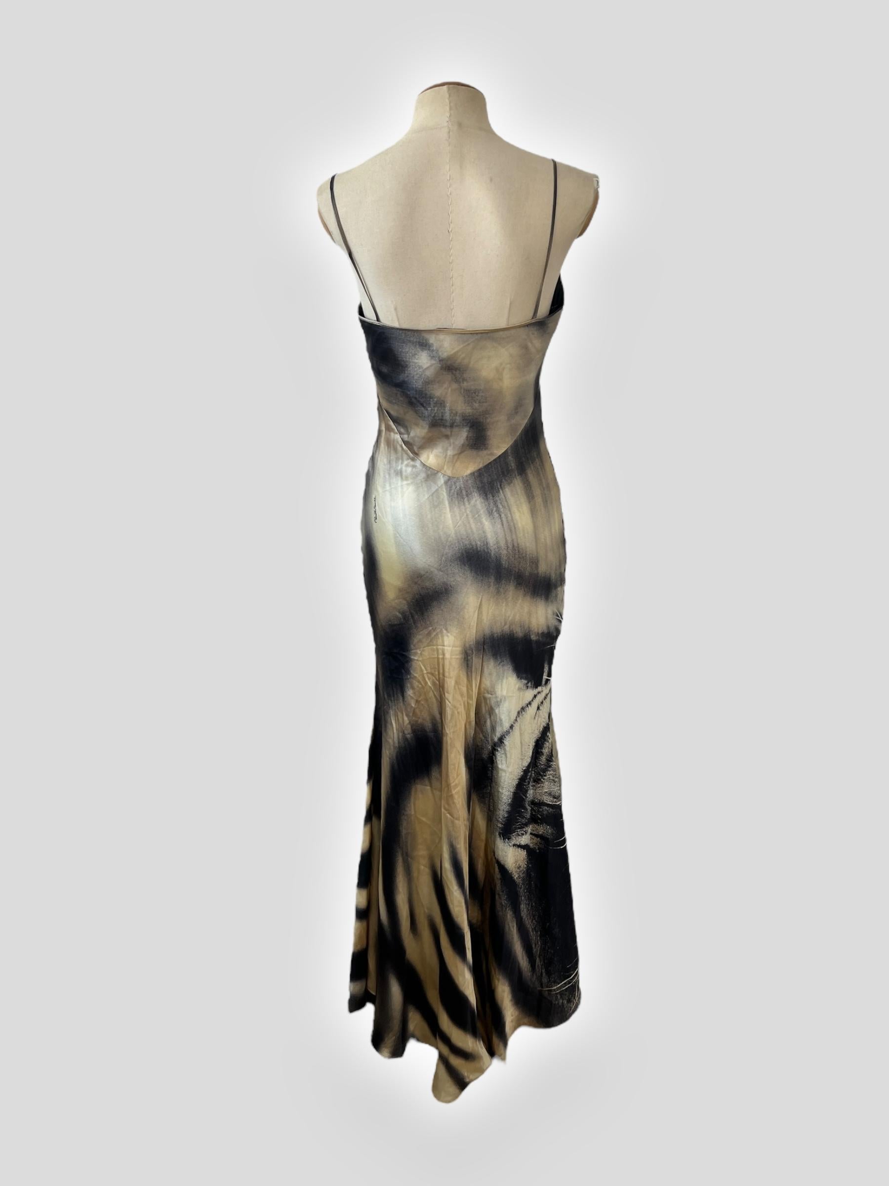 Women's Roberto Cavalli 2000s Silk Tiger Print Bias-Cut Dress For Sale