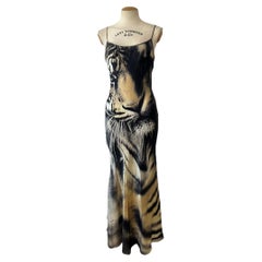Roberto Cavalli 2000s Silk Tiger Print Bias-Cut Dress