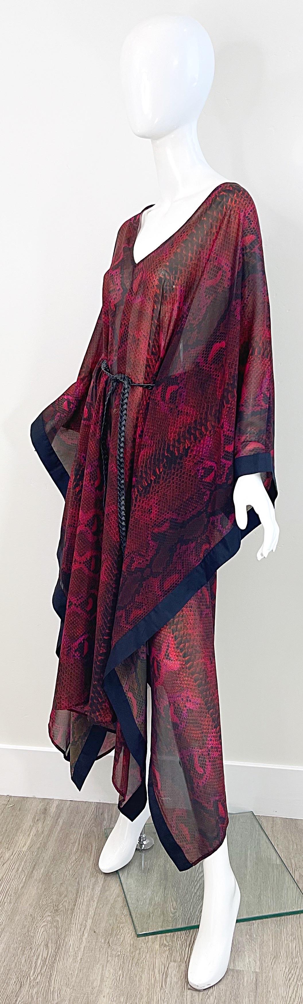 Roberto Cavalli 2000s Snakeskin Animal Print Magenta Burgundy Black Caftan Dress For Sale 2