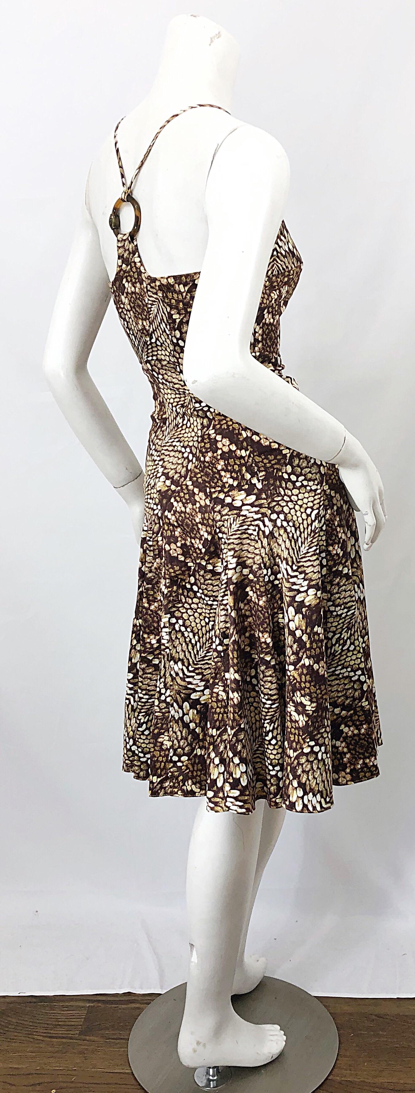 Roberto Cavalli 2000s Size 38 / 2 Snakeskin Animal Print Silk Brown Flirty Dress 5