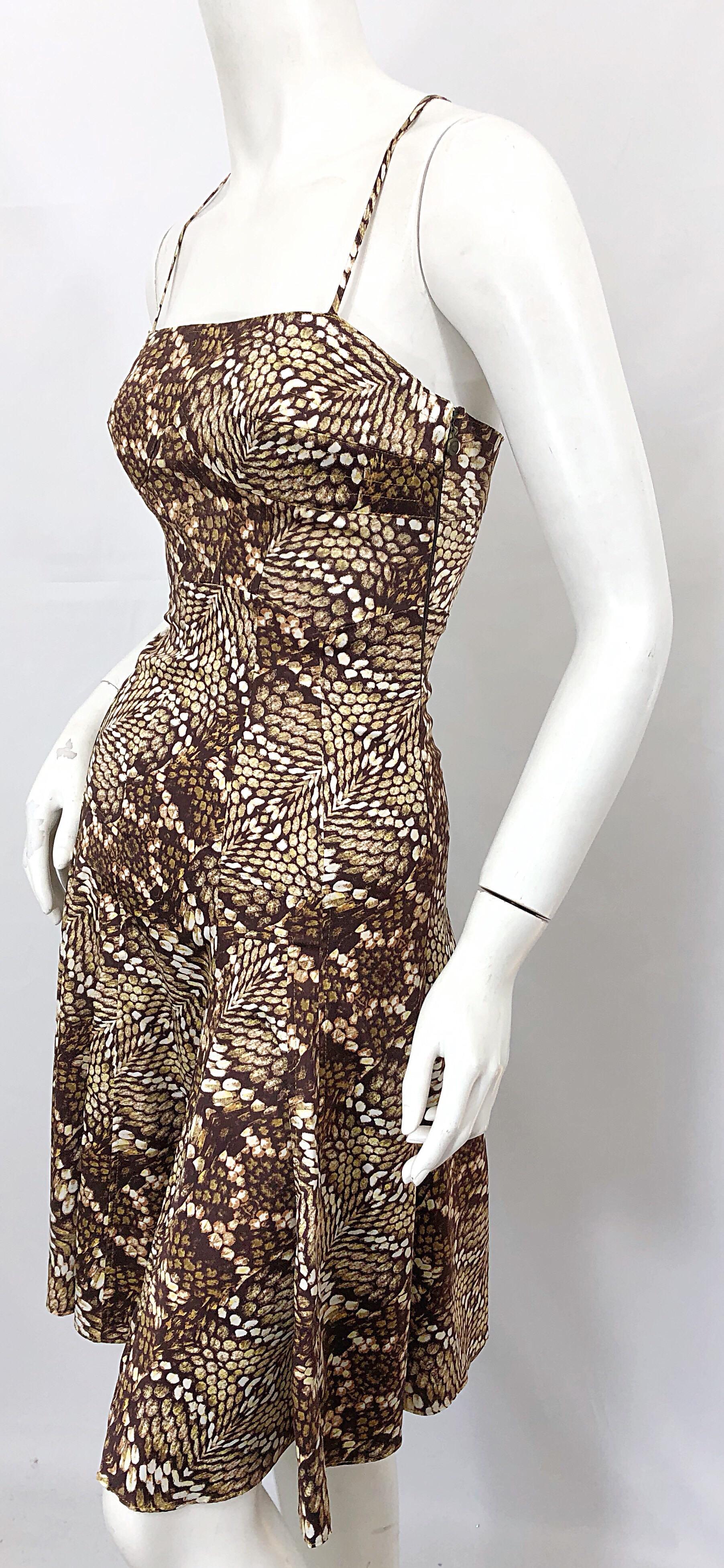 Roberto Cavalli 2000s Size 38 / 2 Snakeskin Animal Print Silk Brown Flirty Dress 4