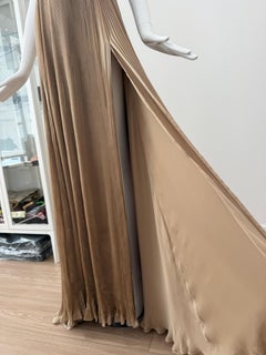 ROBERTO CAVALLI 2000's Vintage Taupe Plissé Grecian Embellished Evening Gown