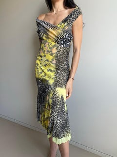 Roberto Cavalli 2000s Yellow Psychedelic Zebra dress