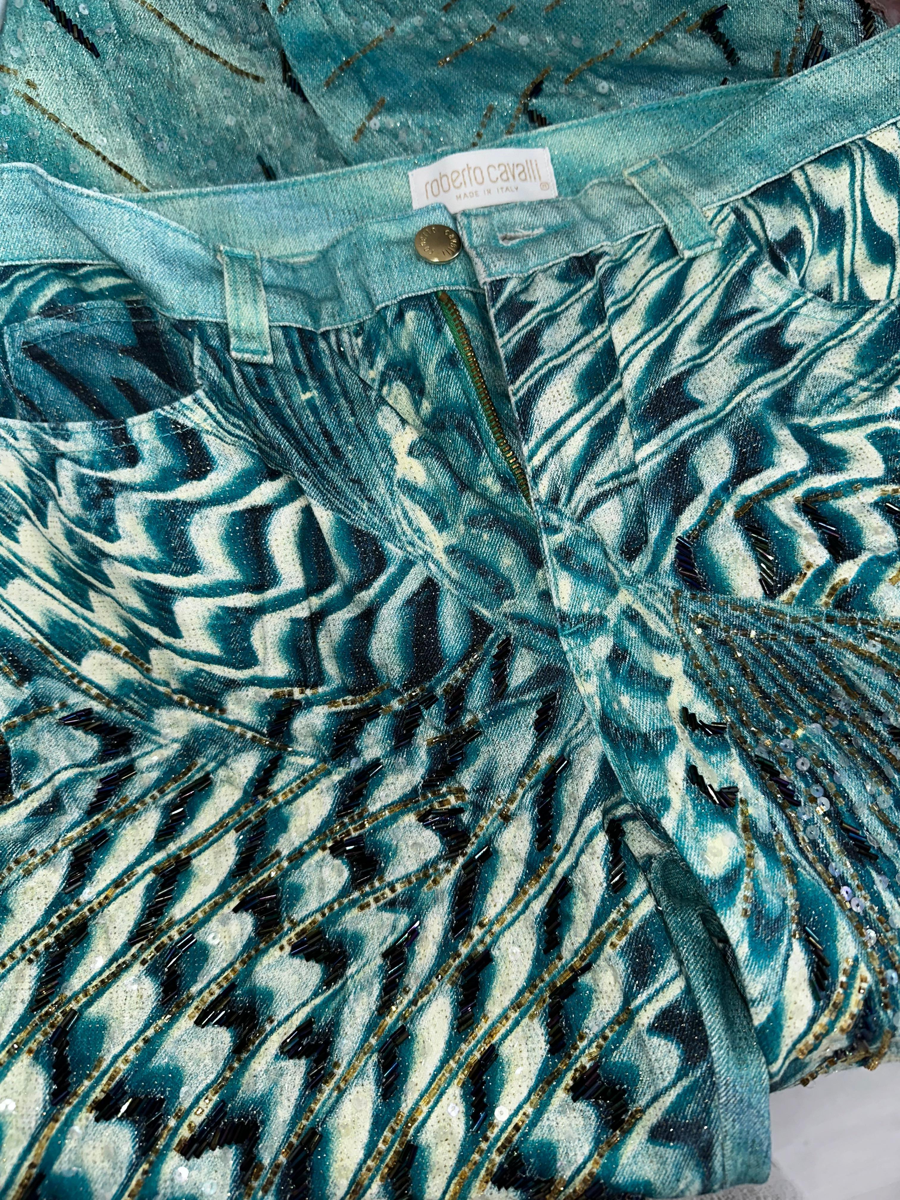 Roberto Cavalli 2001 runway beaded pants For Sale 1