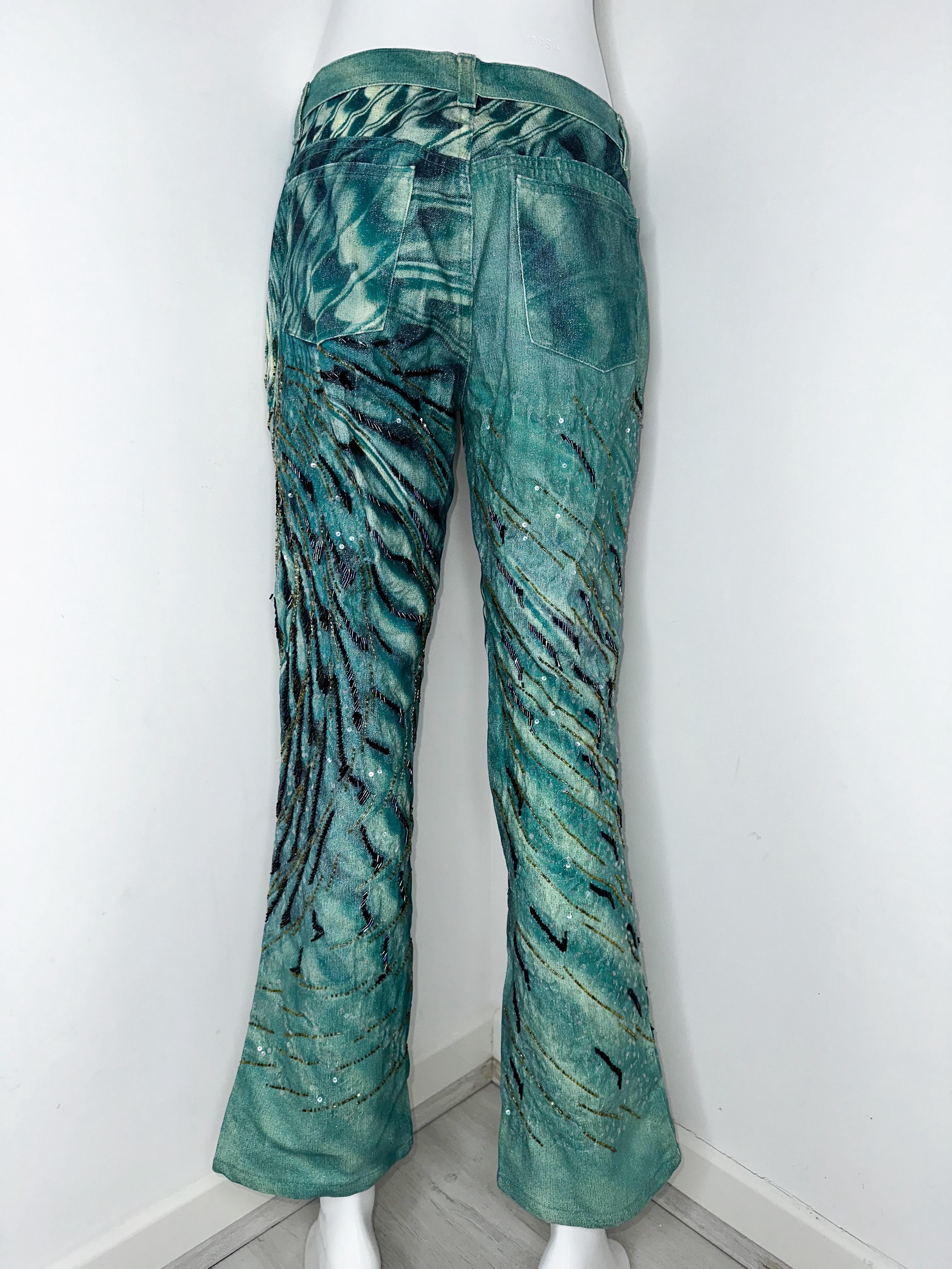 Roberto Cavalli 2001 runway beaded pants For Sale 2