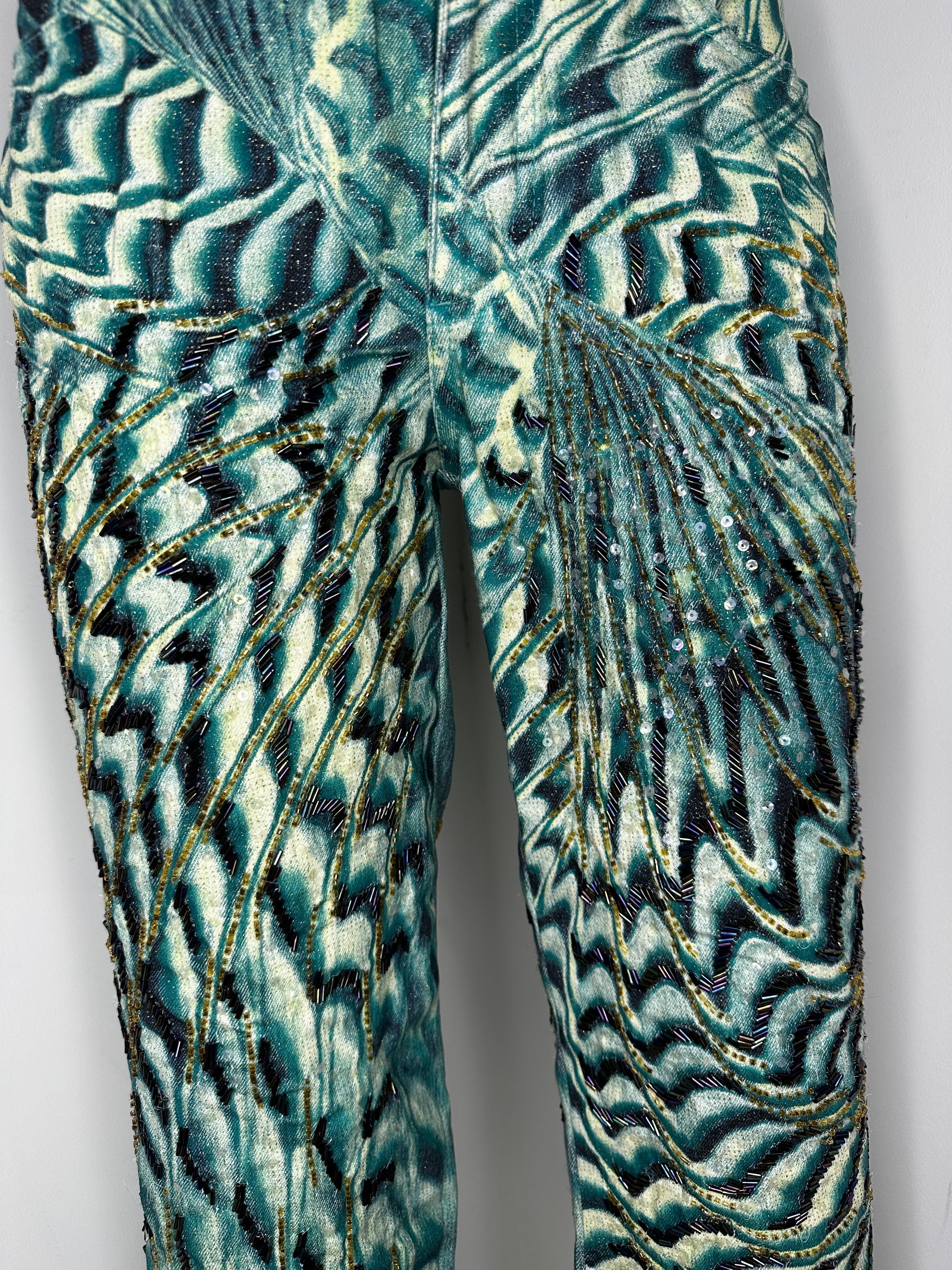 Roberto Cavalli 2001 runway beaded pants For Sale 3