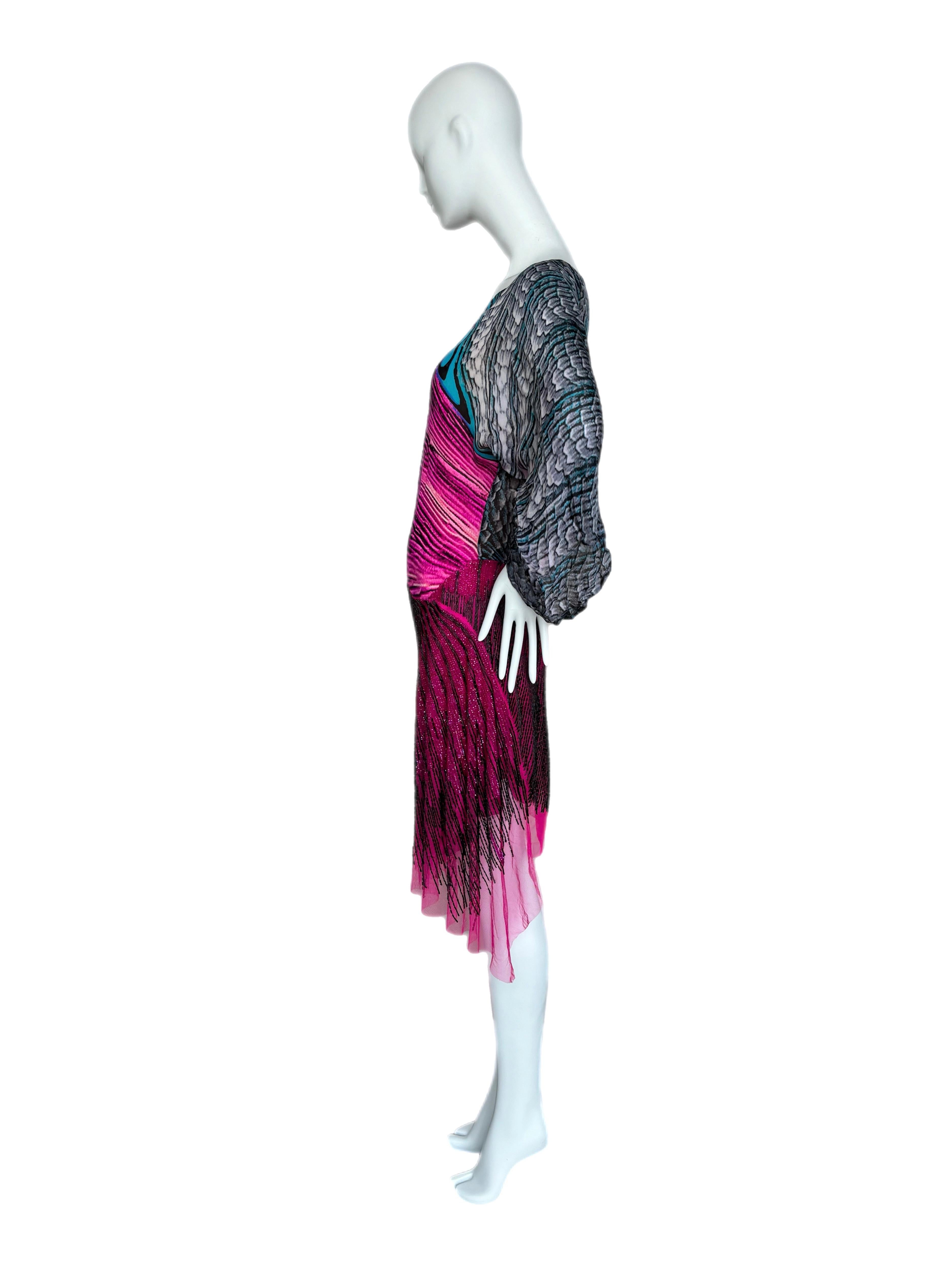 Women's ROBERTO CAVALLI 2001 Vintage Silk Beaded Runway Style Dress For Sale
