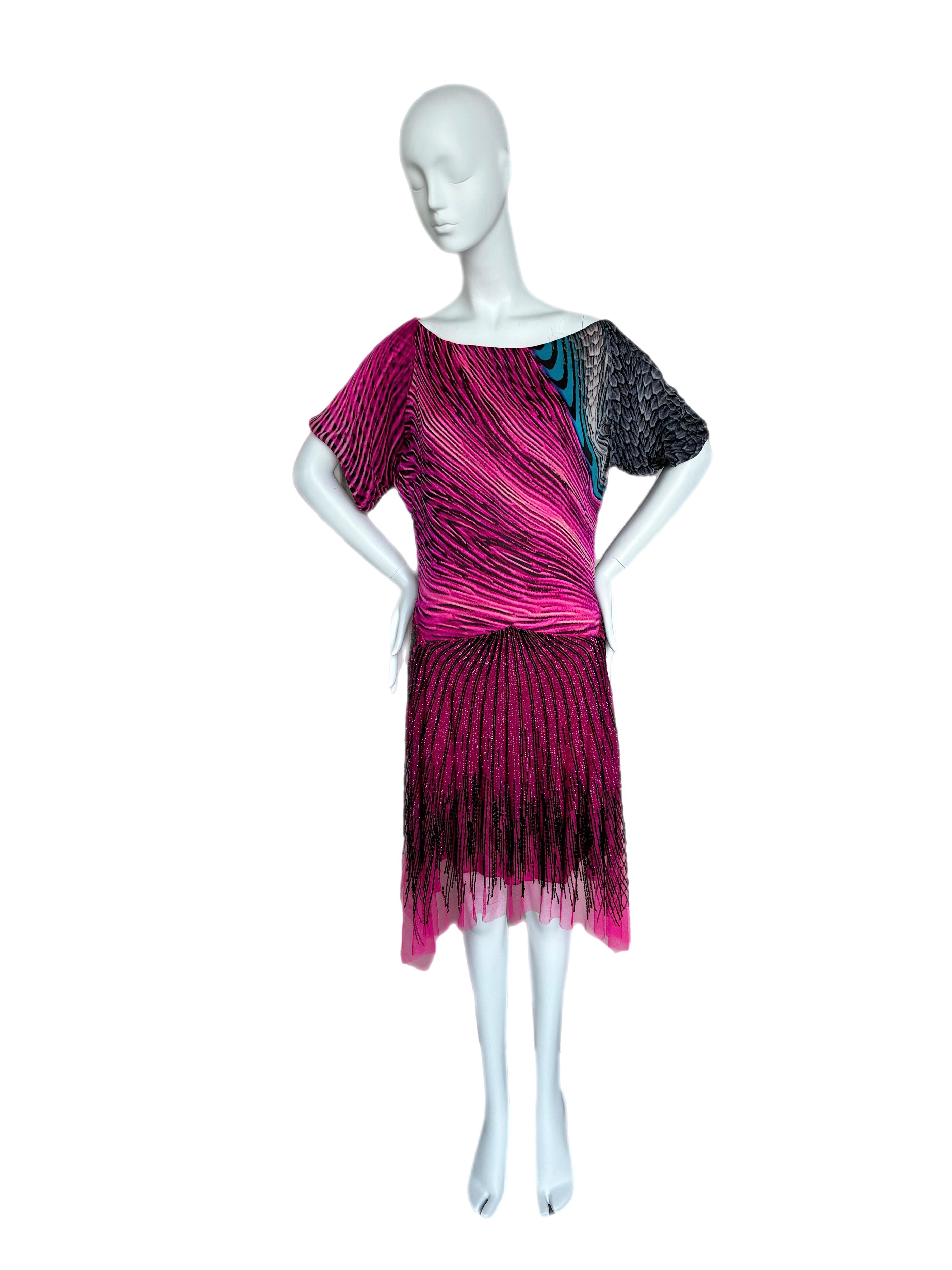 ROBERTO CAVALLI 2001 Vintage Silk Beaded Runway Style Dress For Sale 1