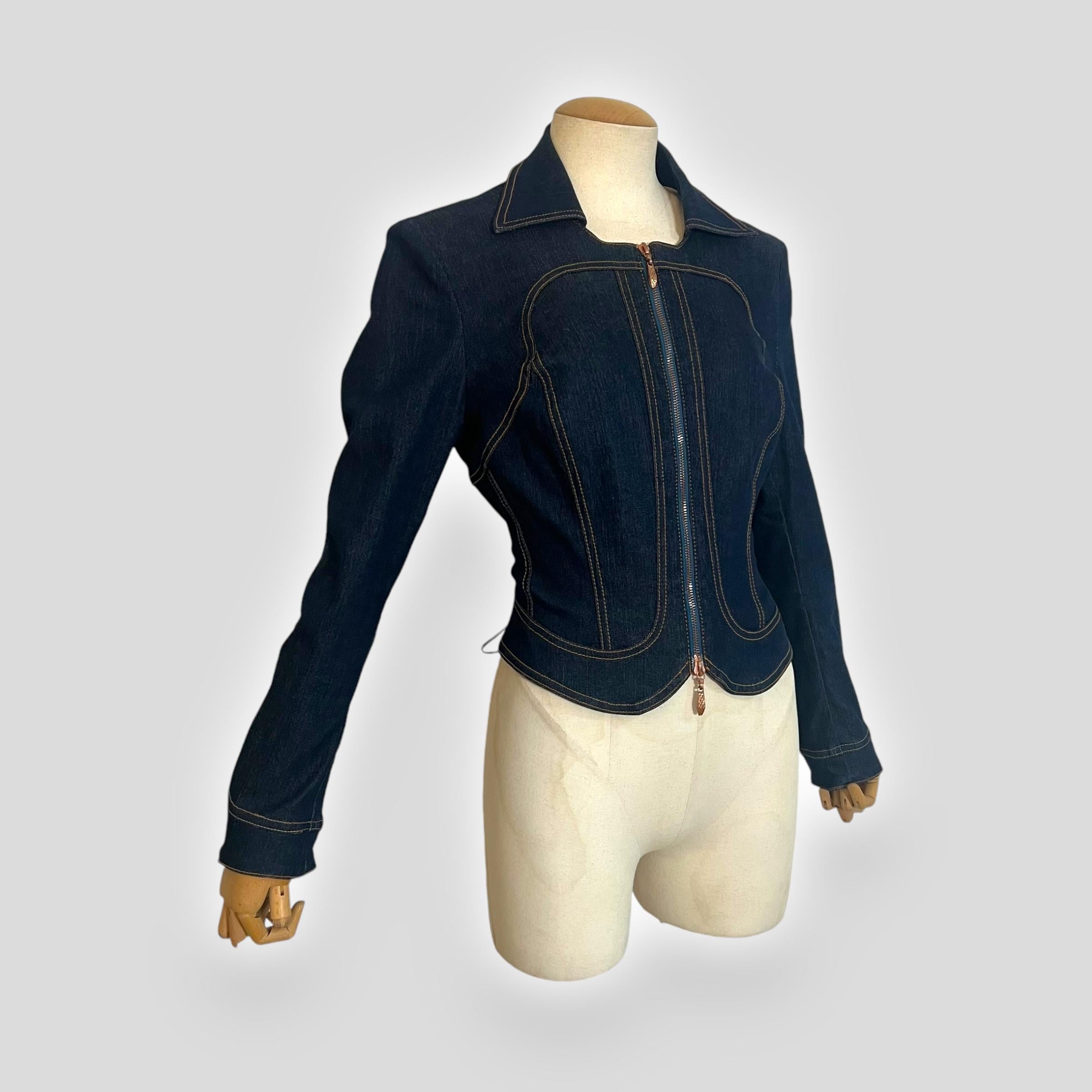 Black Roberto Cavalli 2002 Denim Jacket, East-West Inspired For Sale