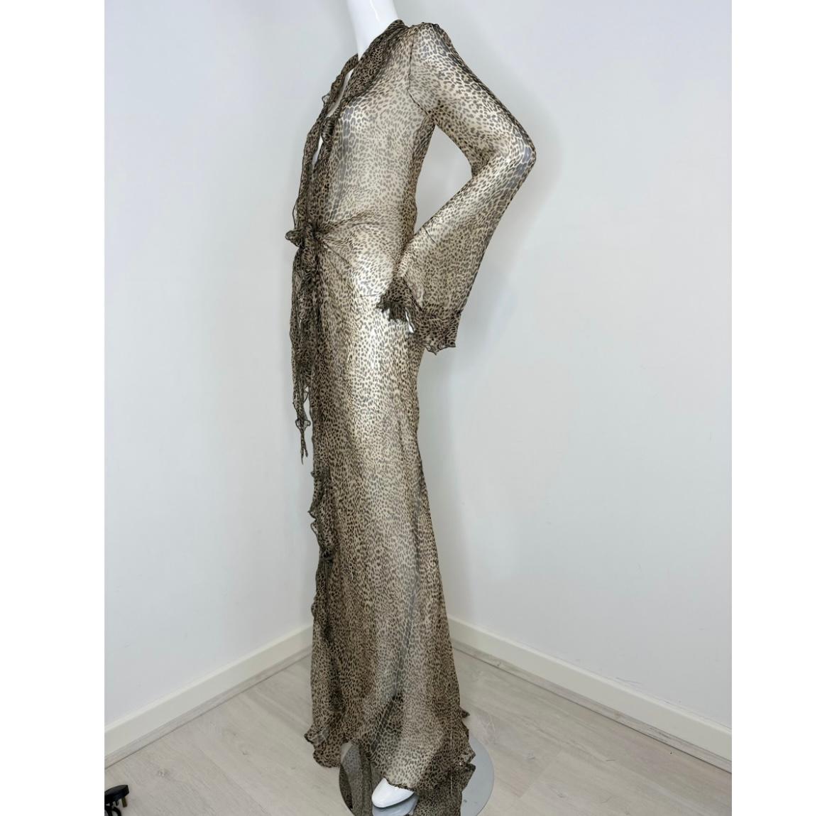 Roberto Cavalli 2002 leopard silk ruffle gown In Good Condition In Annandale, VA