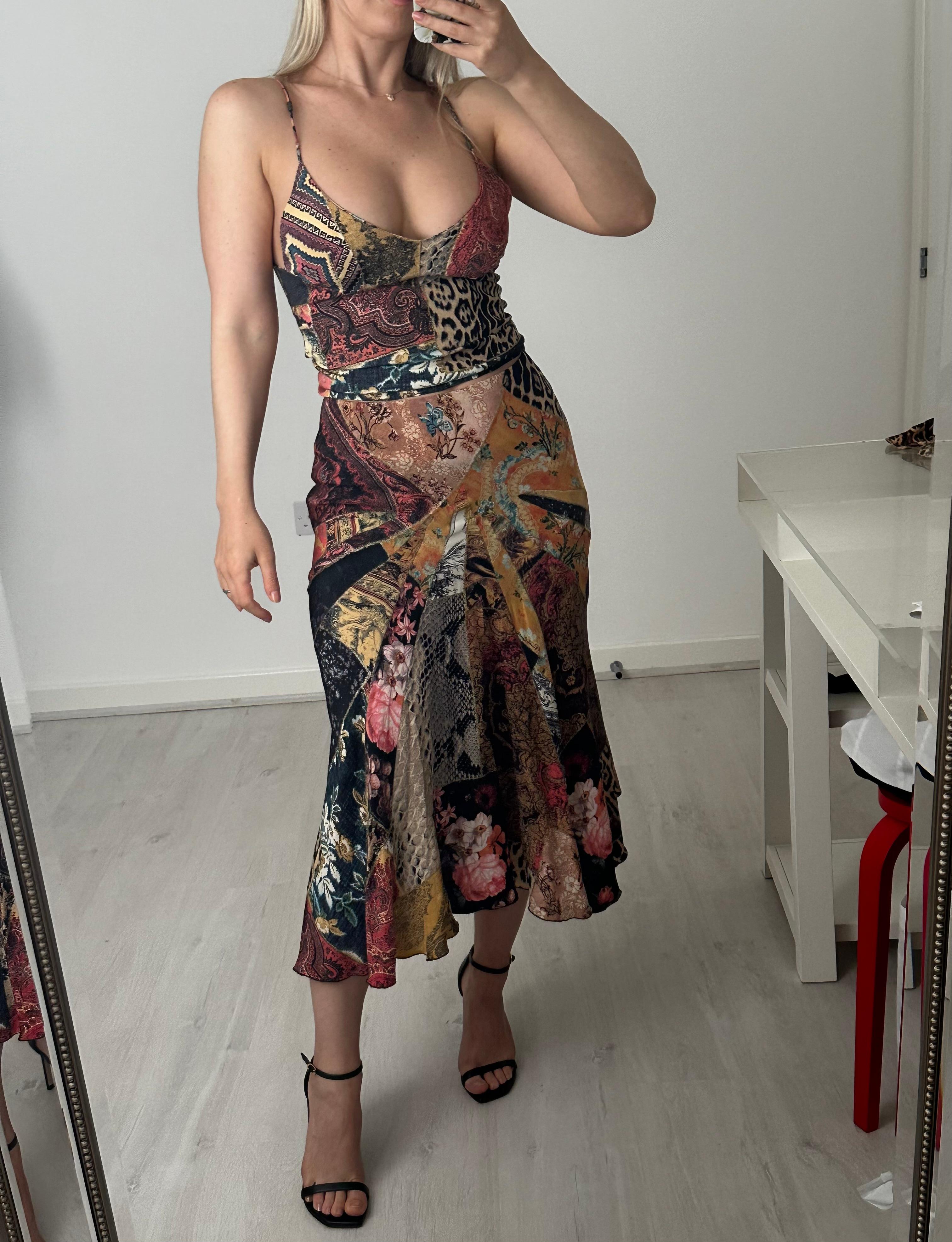 Roberto Cavalli 2002 patchwork print midi skirt and top set For Sale 1