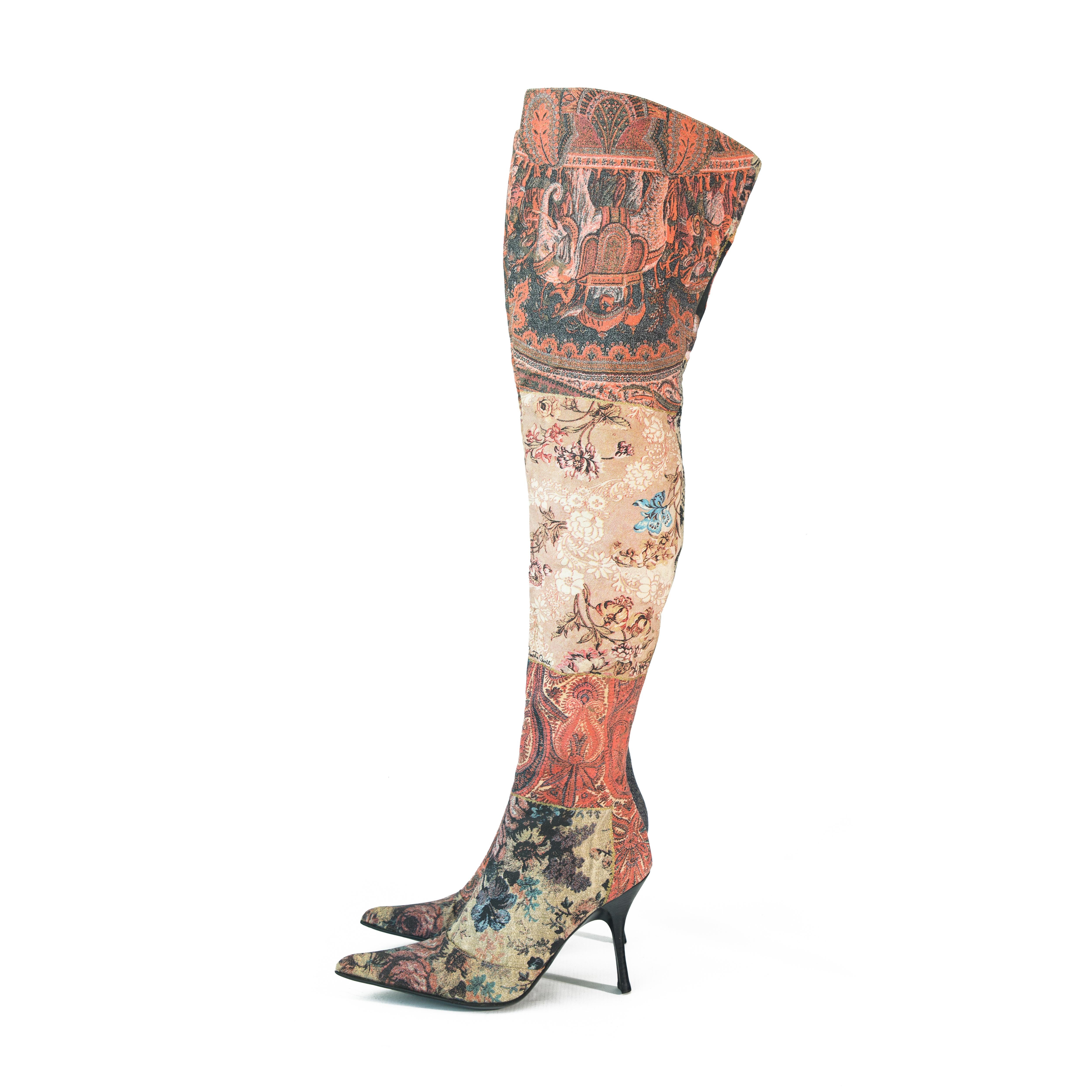 Marrone Roberto Cavalli 2002 Stivali alti alla coscia patchwork misura 38,5 in vendita