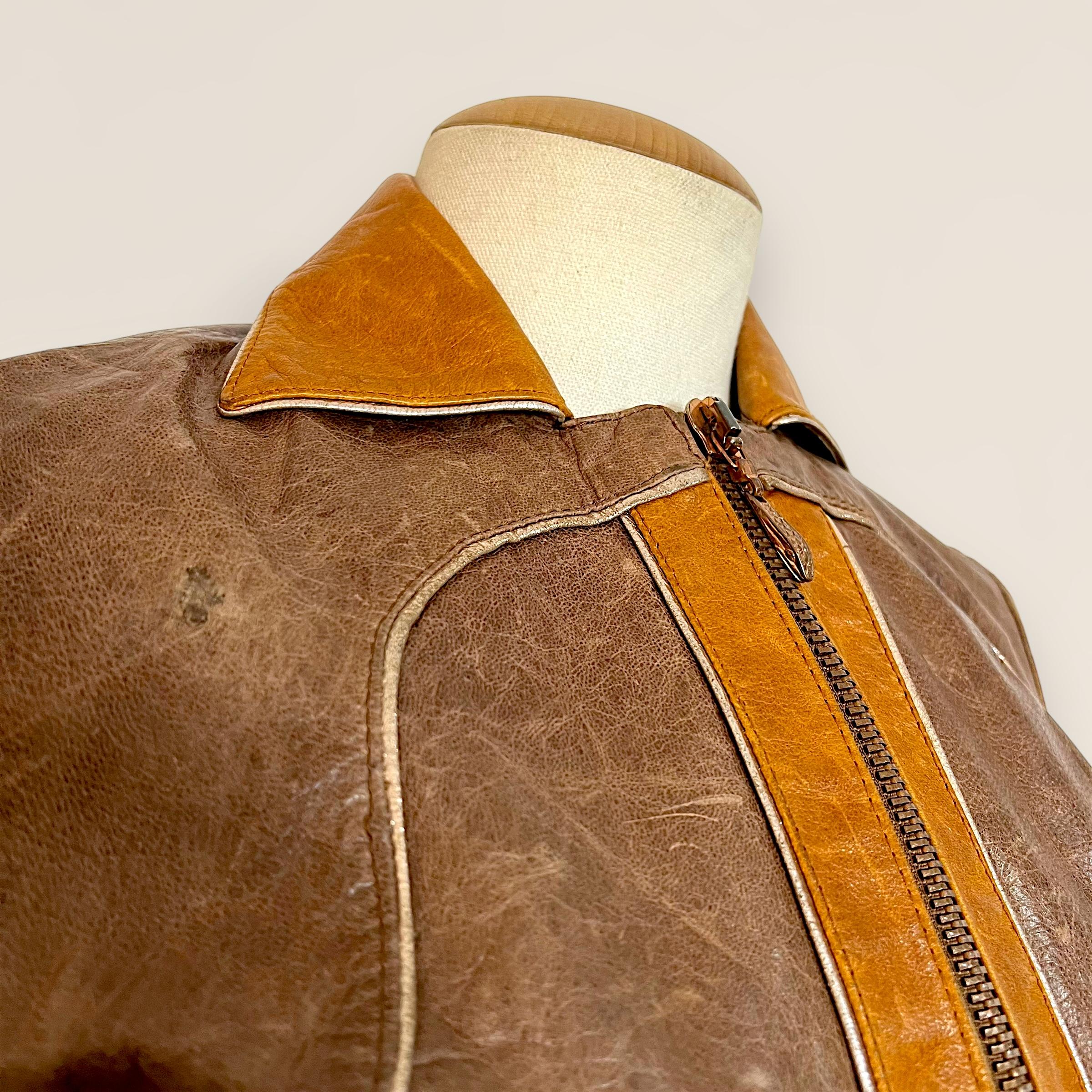 Marron Roberto Cavalli 2002 runway cropped leather jacket (veste en cuir coupée) en vente