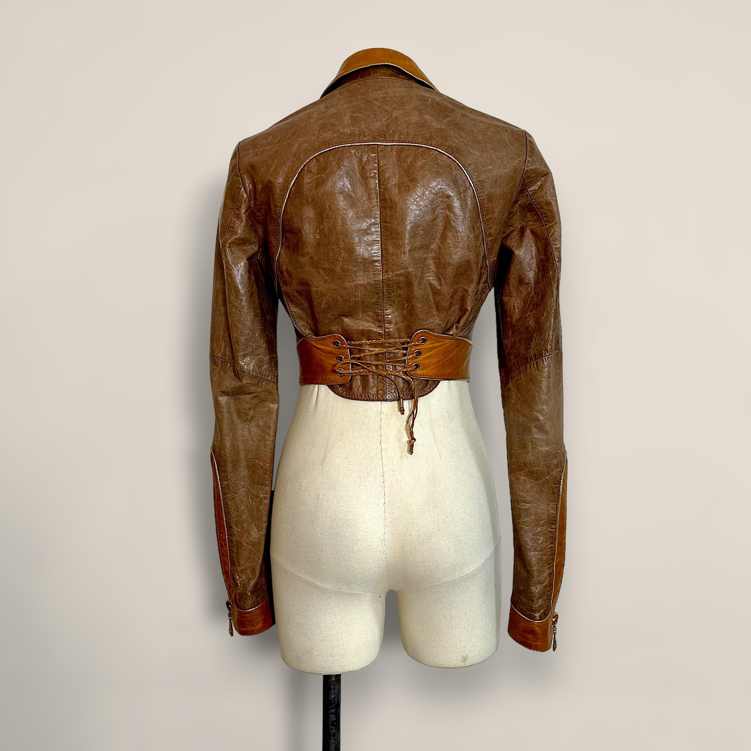 Roberto Cavalli 2002 runway cropped leather jacket (veste en cuir coupée)  en vente 1