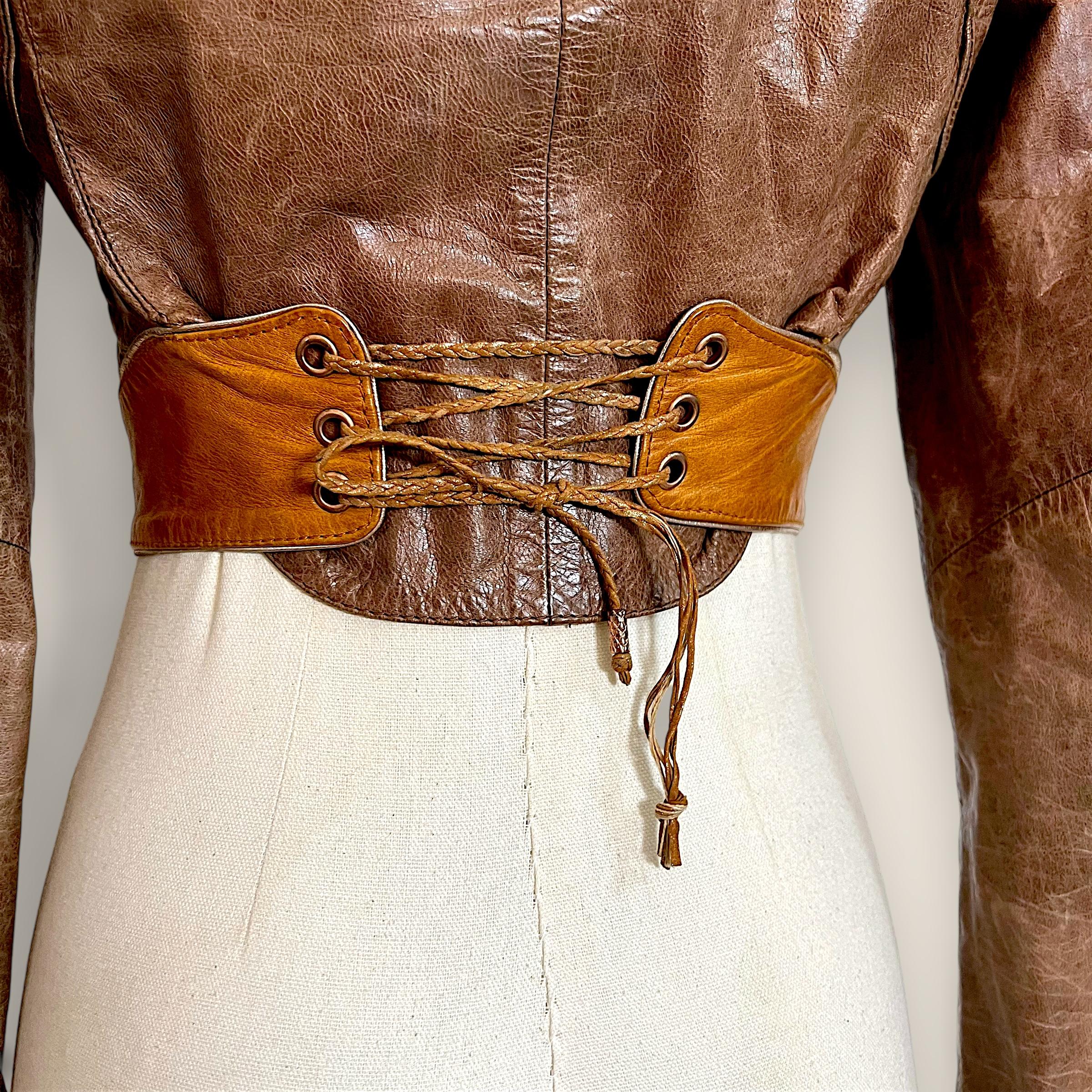 Roberto Cavalli 2002 runway cropped leather jacket (veste en cuir coupée) en vente 1