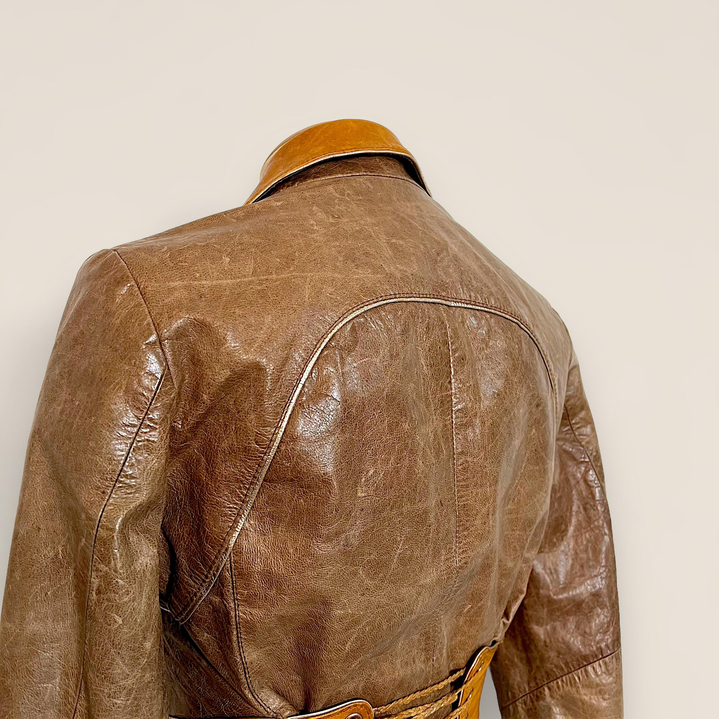 Roberto Cavalli 2002 runway cropped leather jacket (veste en cuir coupée)  en vente 4