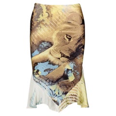 Roberto Cavalli 2002 silk lion runway skirt 