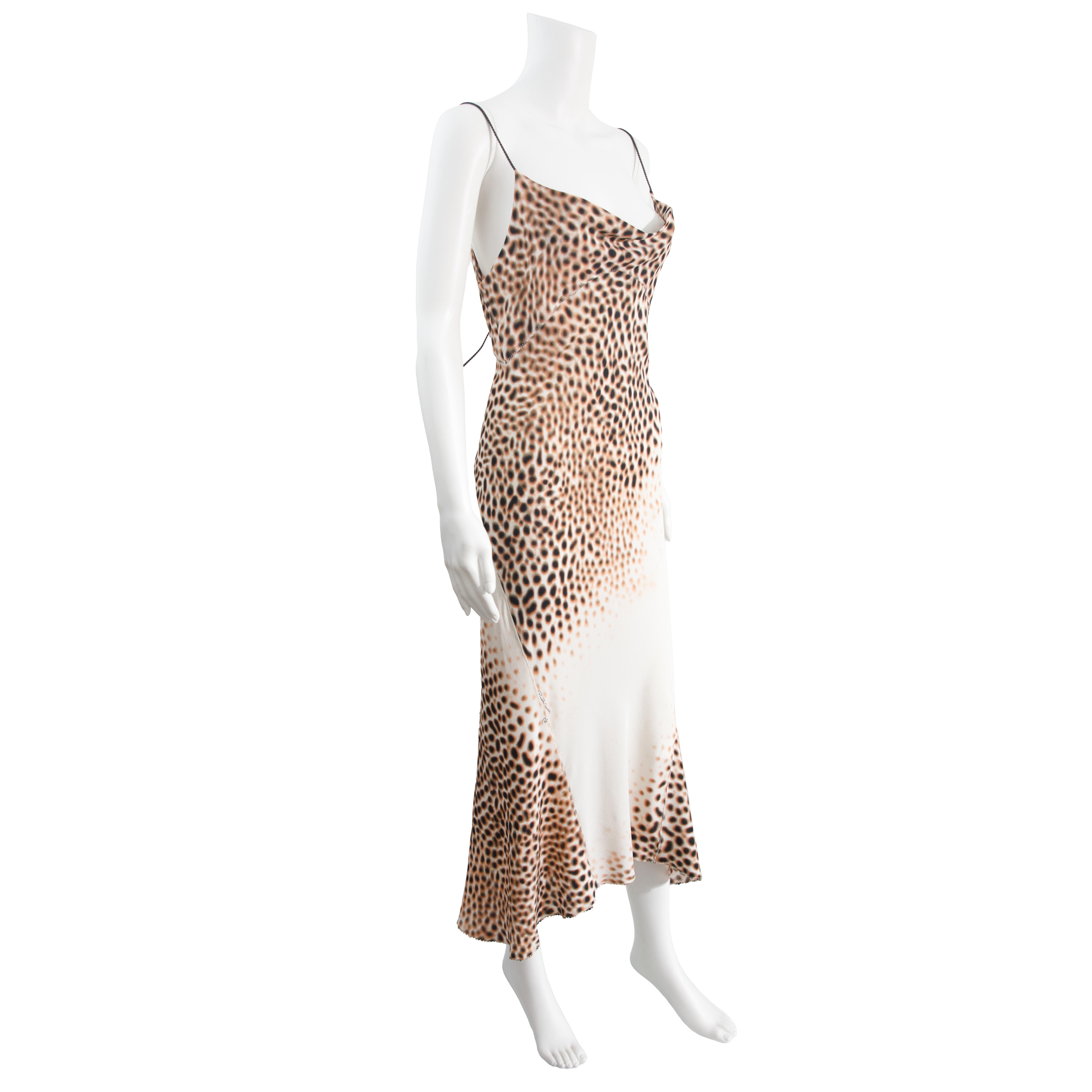 Roberto Cavalli 2002 Silk Print Bias Cut Dress size L Excellent état - En vente à London, GB