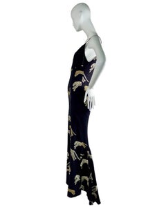 ROBERTO CAVALLI 2002 Vintage Black Silk Leopard Evening Gown