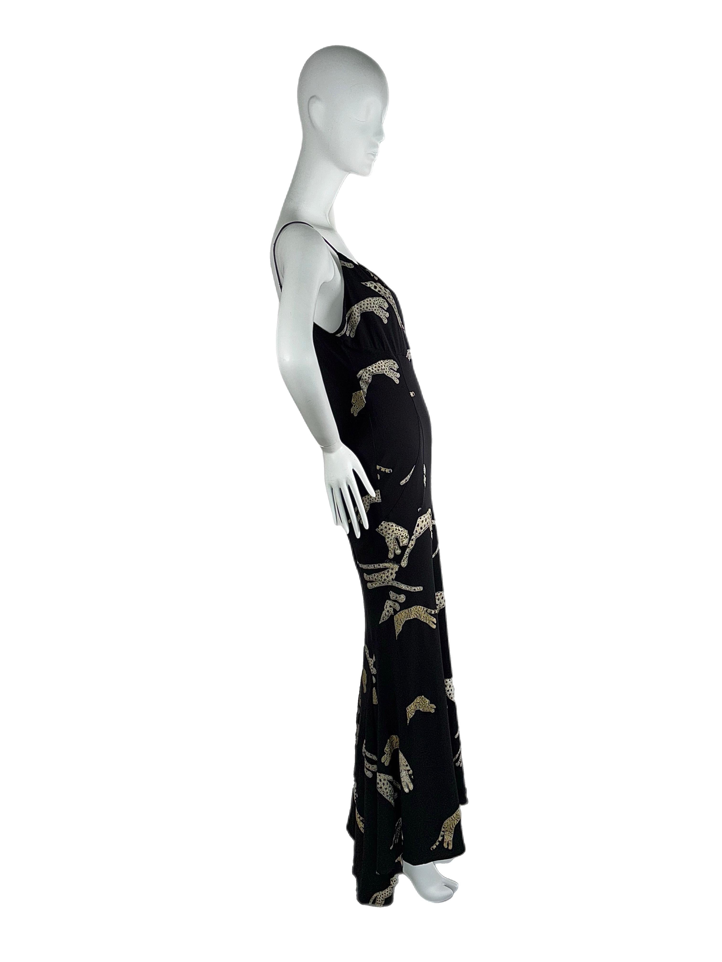 De las mujeres ROBERTO CAVALLI 2002 Vestido de noche vintage de seda negra y leopardo en venta