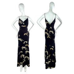 ROBERTO CAVALLI 2002 Vintage Black Silk Leopard Evening Gown