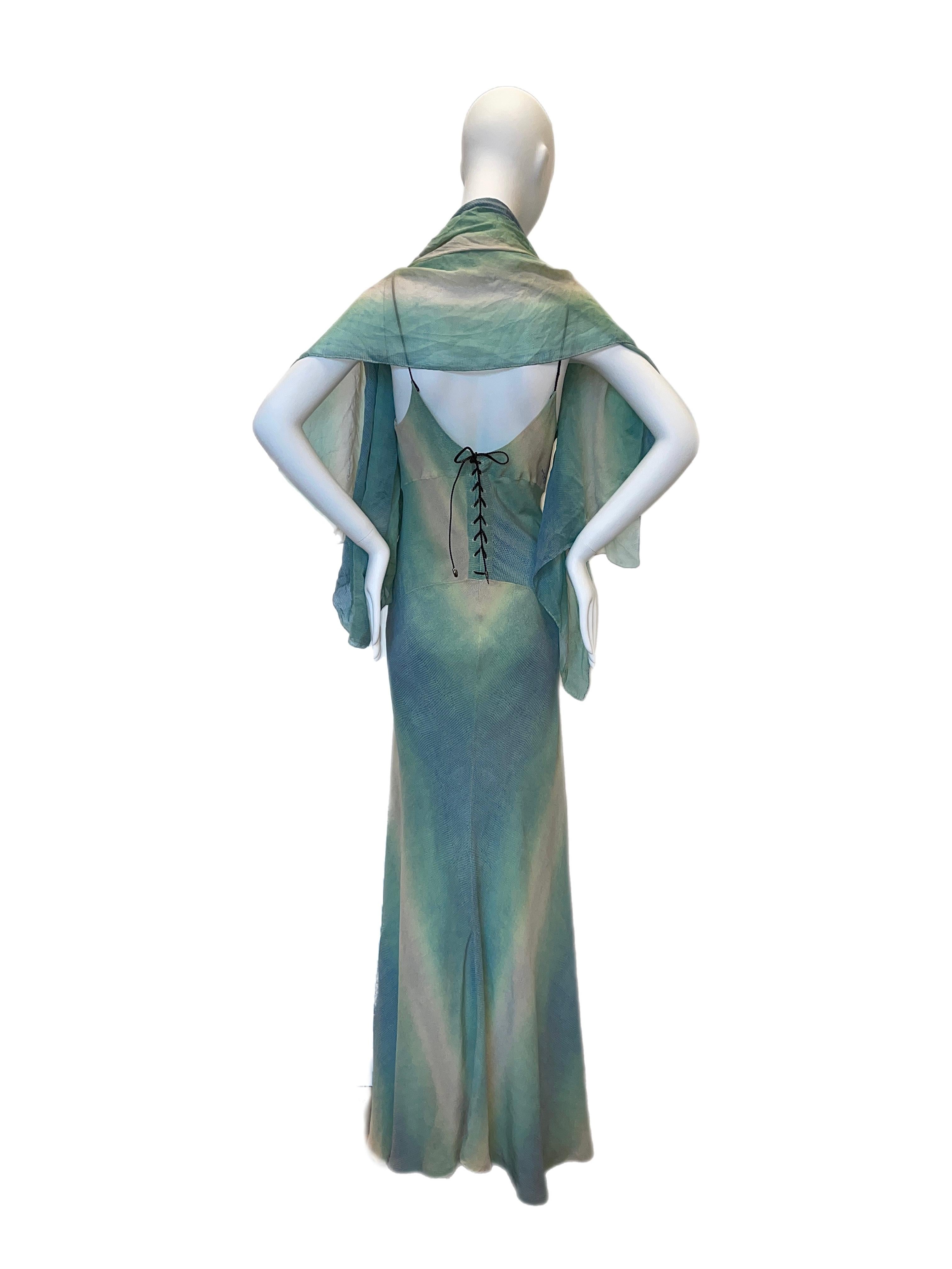 Gray Roberto Cavalli 2002 vintage silk evening gown with shawl 