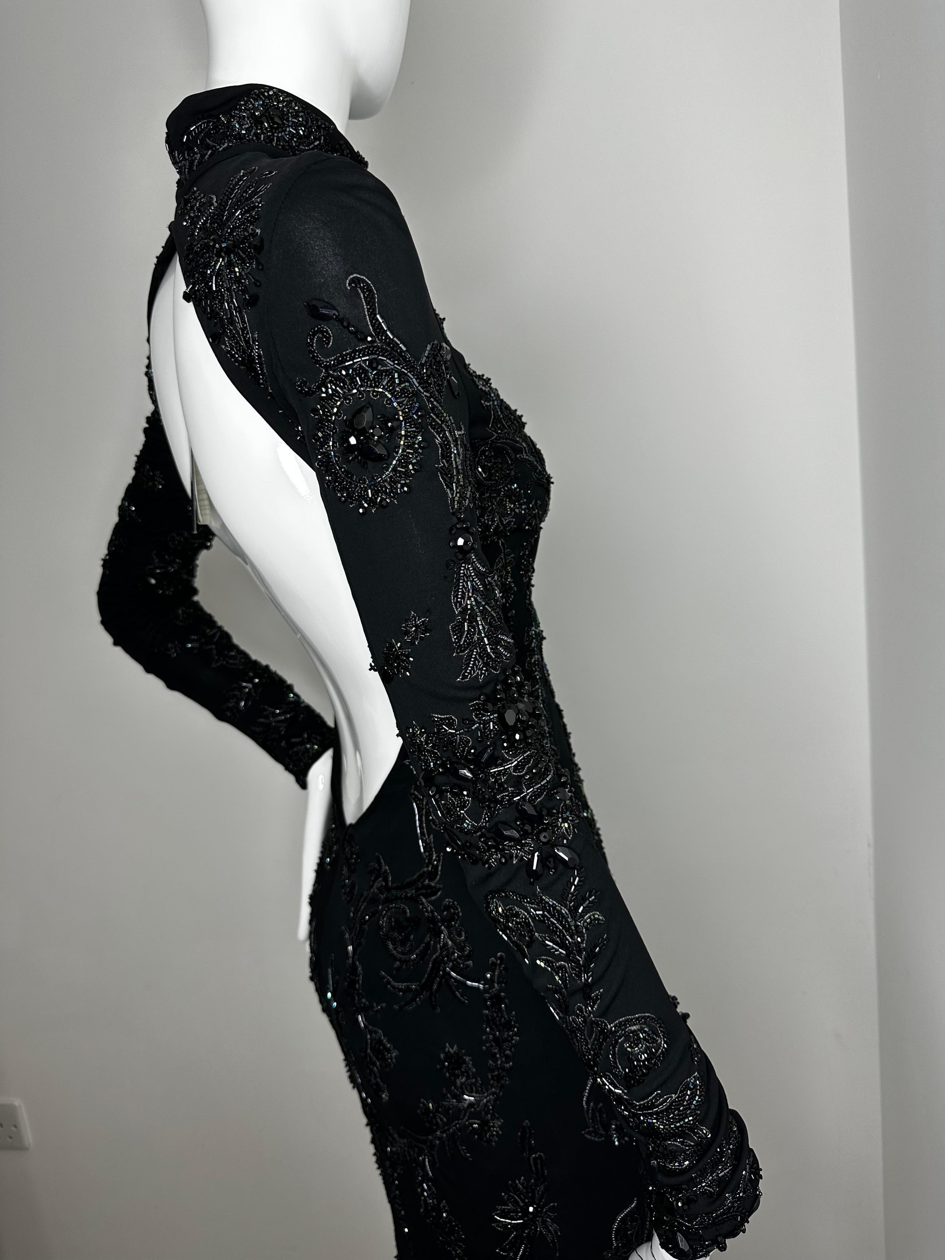 Roberto Cavalli 2003 black beaded midi dress  In Good Condition For Sale In Annandale, VA