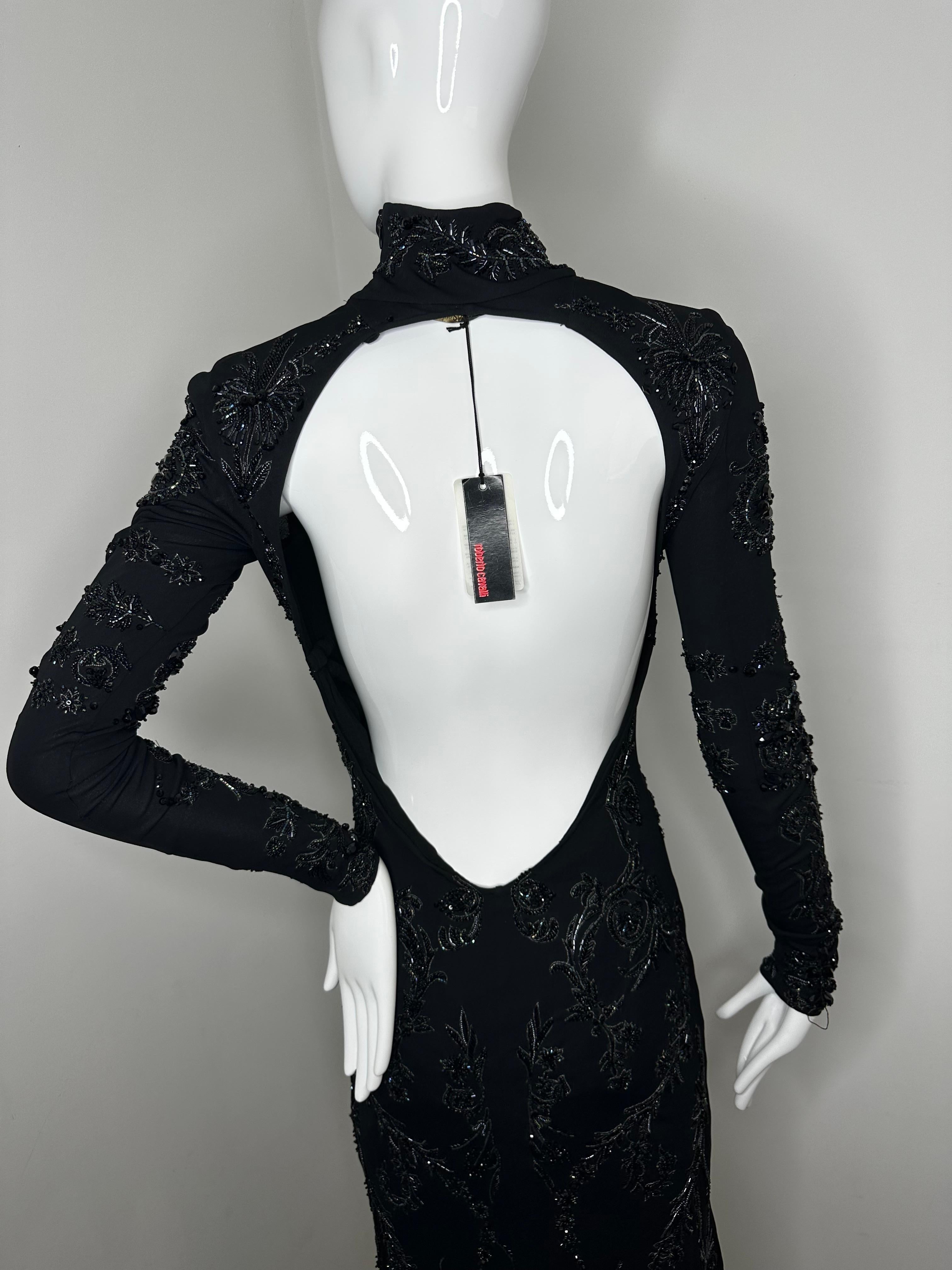 Women's Roberto Cavalli 2003 black beaded midi dress  For Sale