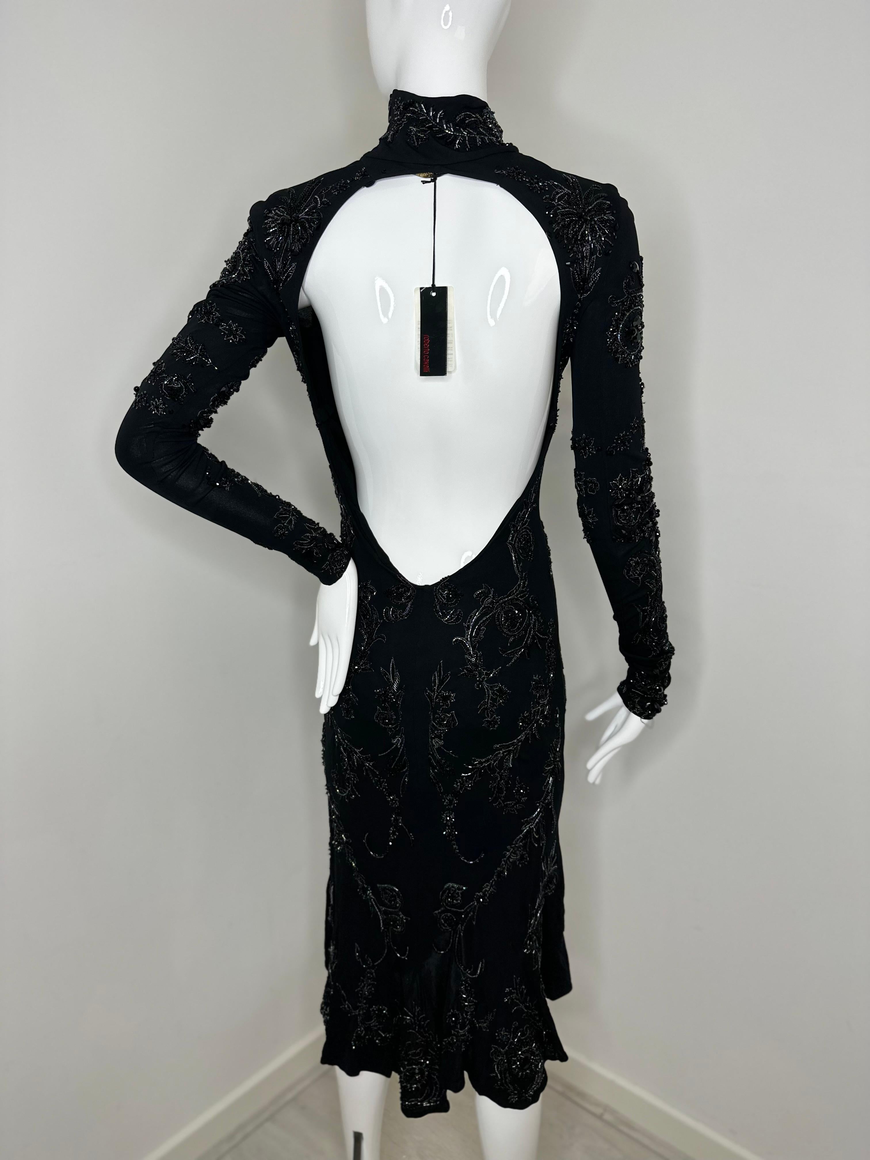Roberto Cavalli 2003 black beaded midi dress  For Sale 2