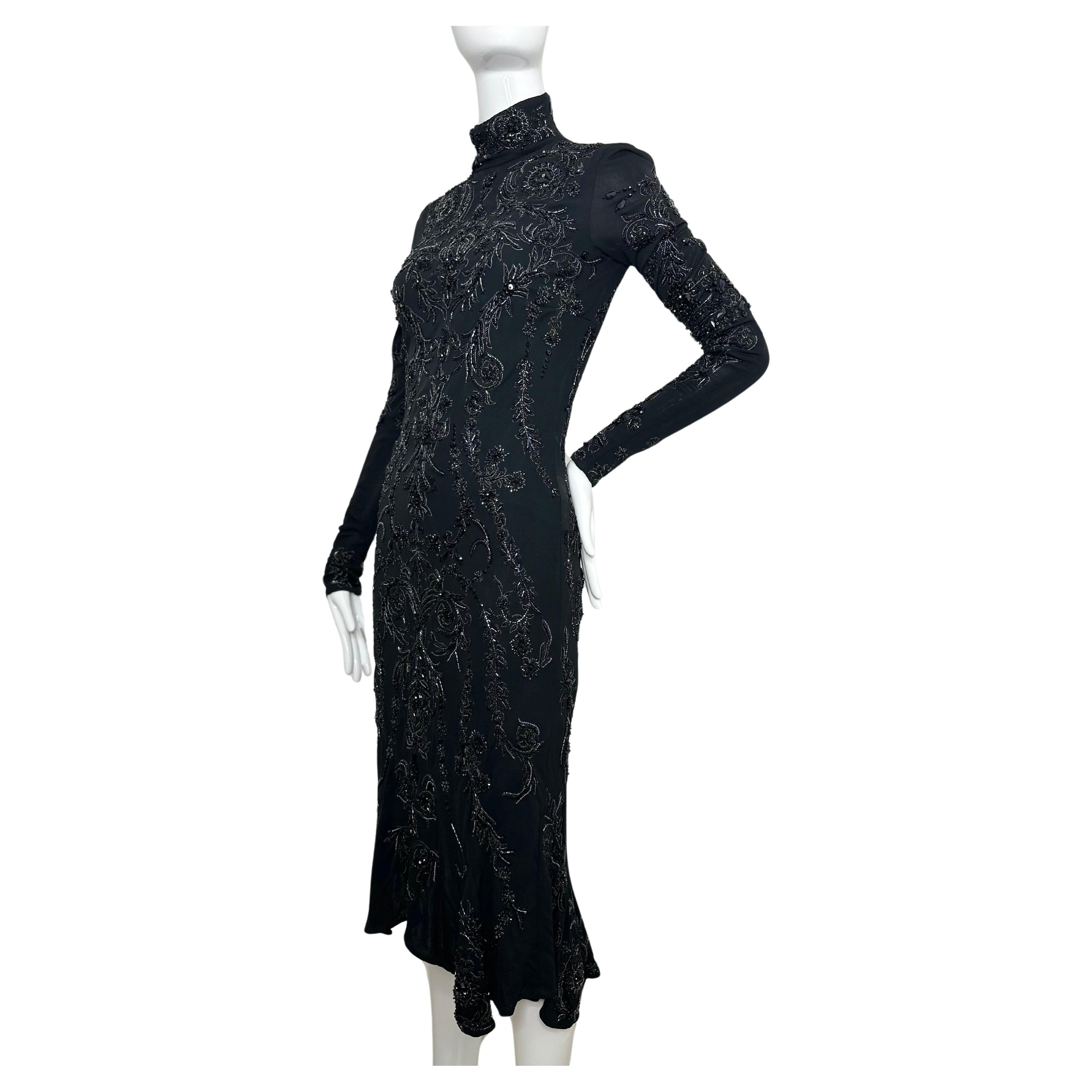 Roberto Cavalli 2003 black beaded midi dress  For Sale