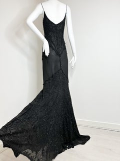 Roberto Cavalli 2003 black beaded maxi gown dress