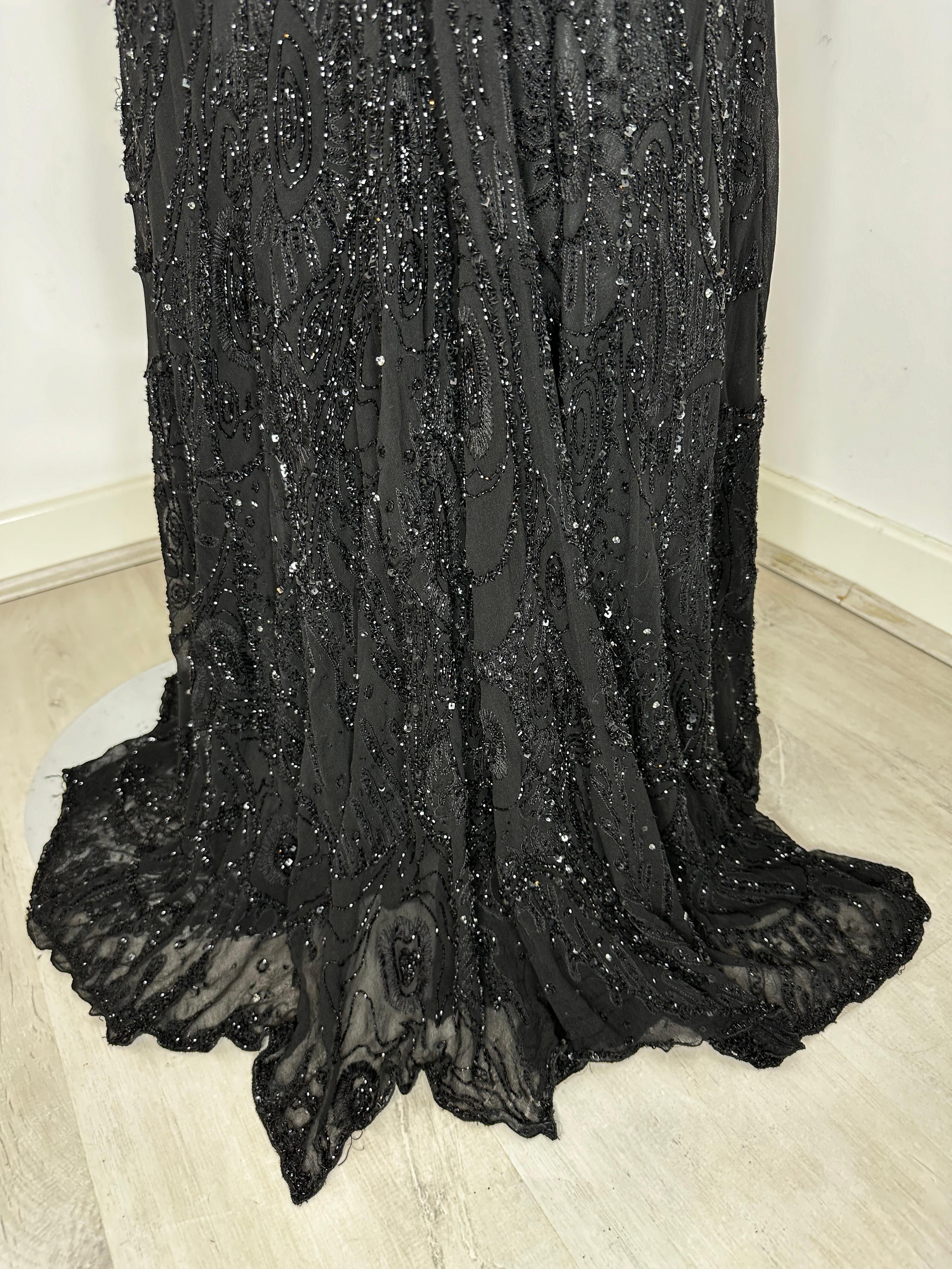 Roberto Cavalli 2003 black beaded maxi gown dress  In Good Condition For Sale In Annandale, VA