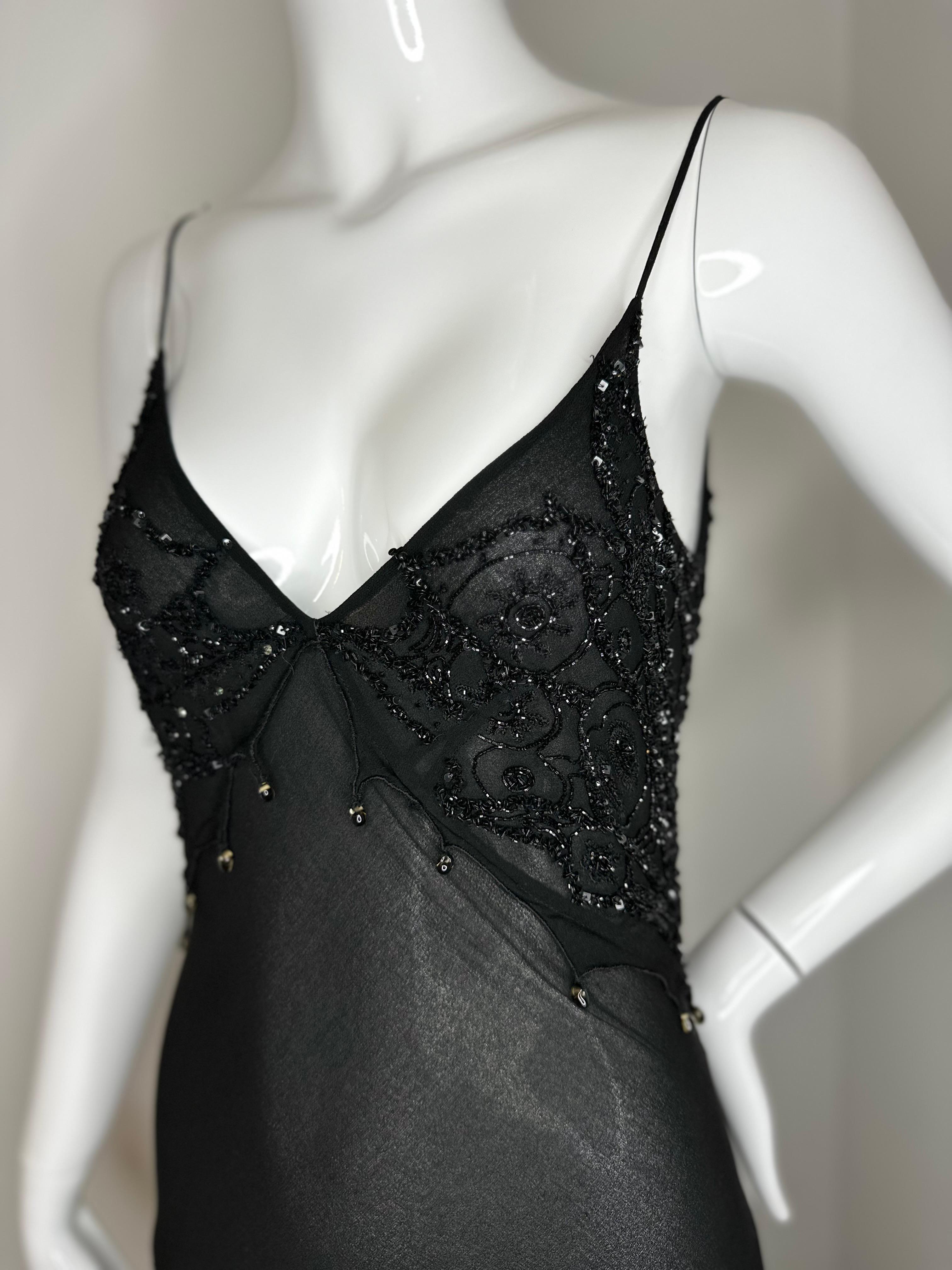 Women's Roberto Cavalli 2003 black beaded maxi gown dress  For Sale